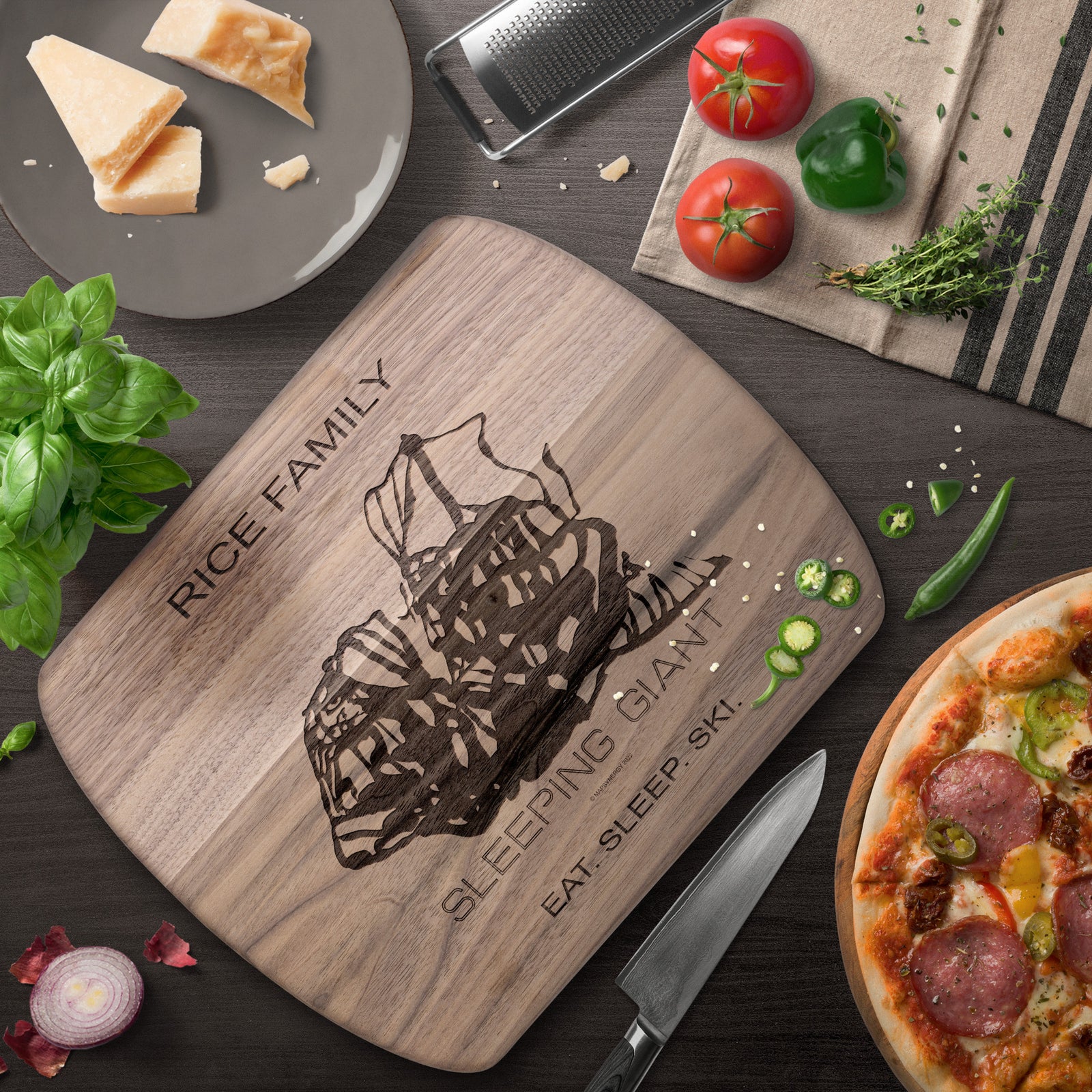 PERSONALIZED Sleeping Giant , Wyoming SKI TRAIL MAP CUTTING BOARD