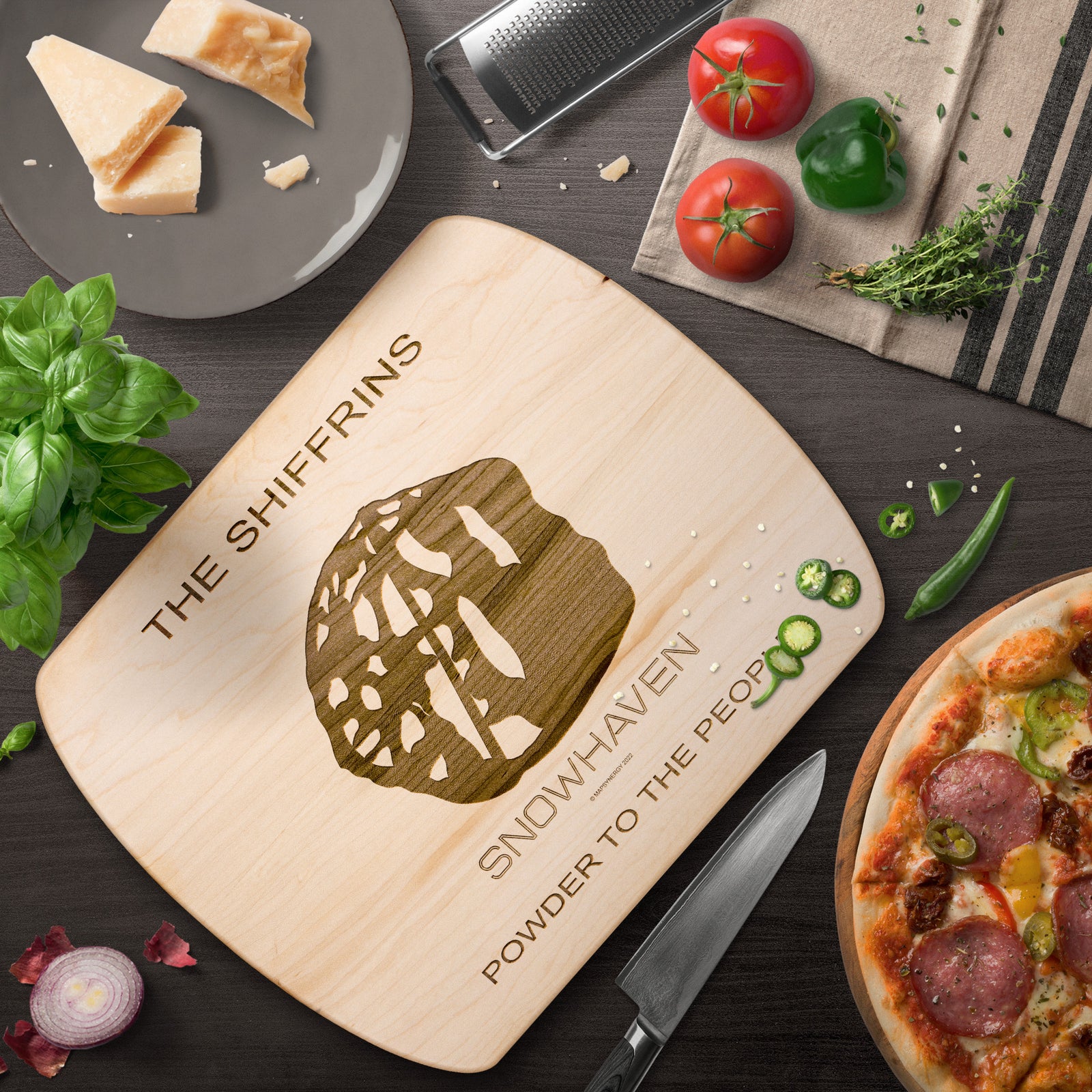 PERSONALIZED Snow haven, Idaho SKI TRAIL MAP CUTTING BOARD