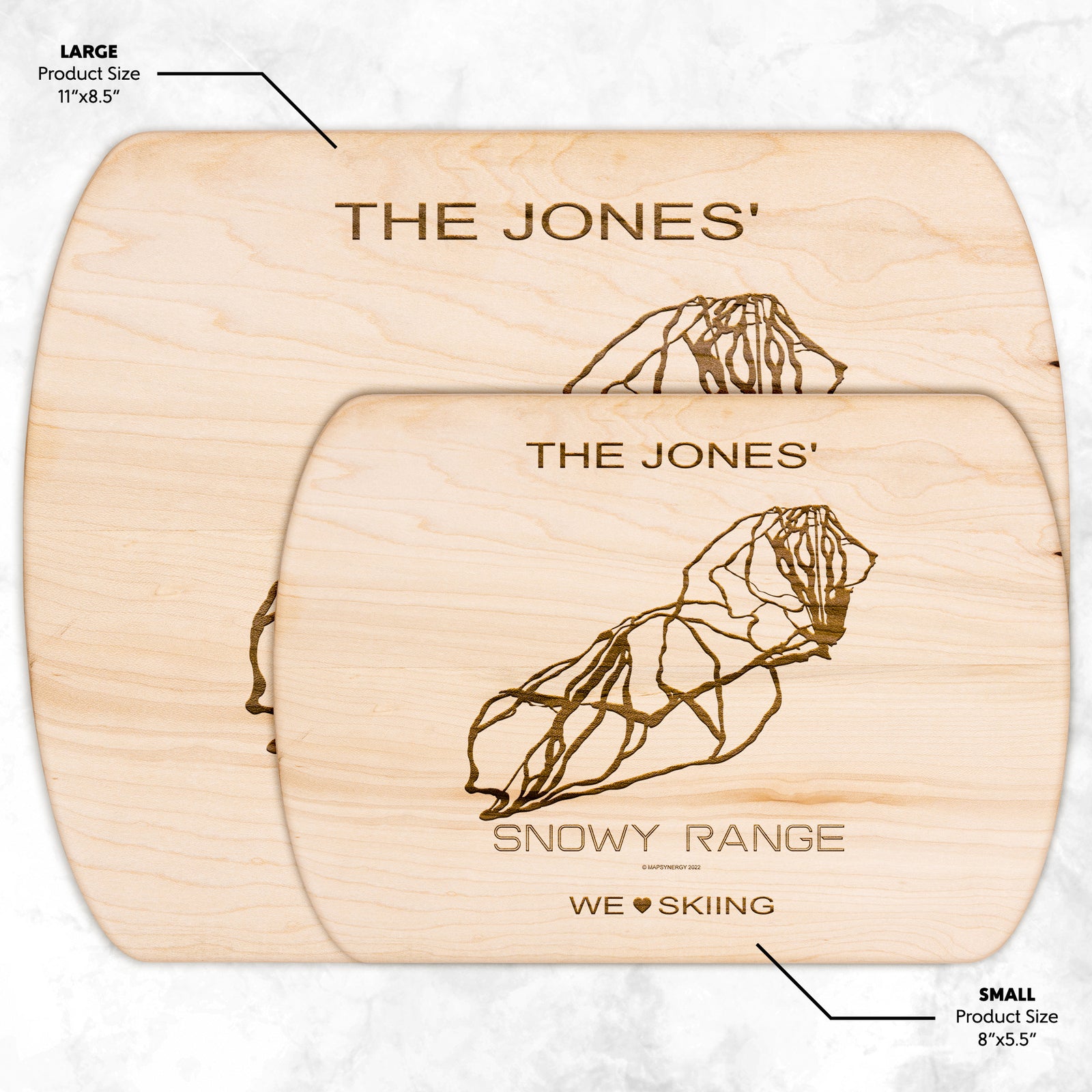 PERSONALIZED Snowy Range , Wyoming SKI TRAIL MAP CUTTING BOARD