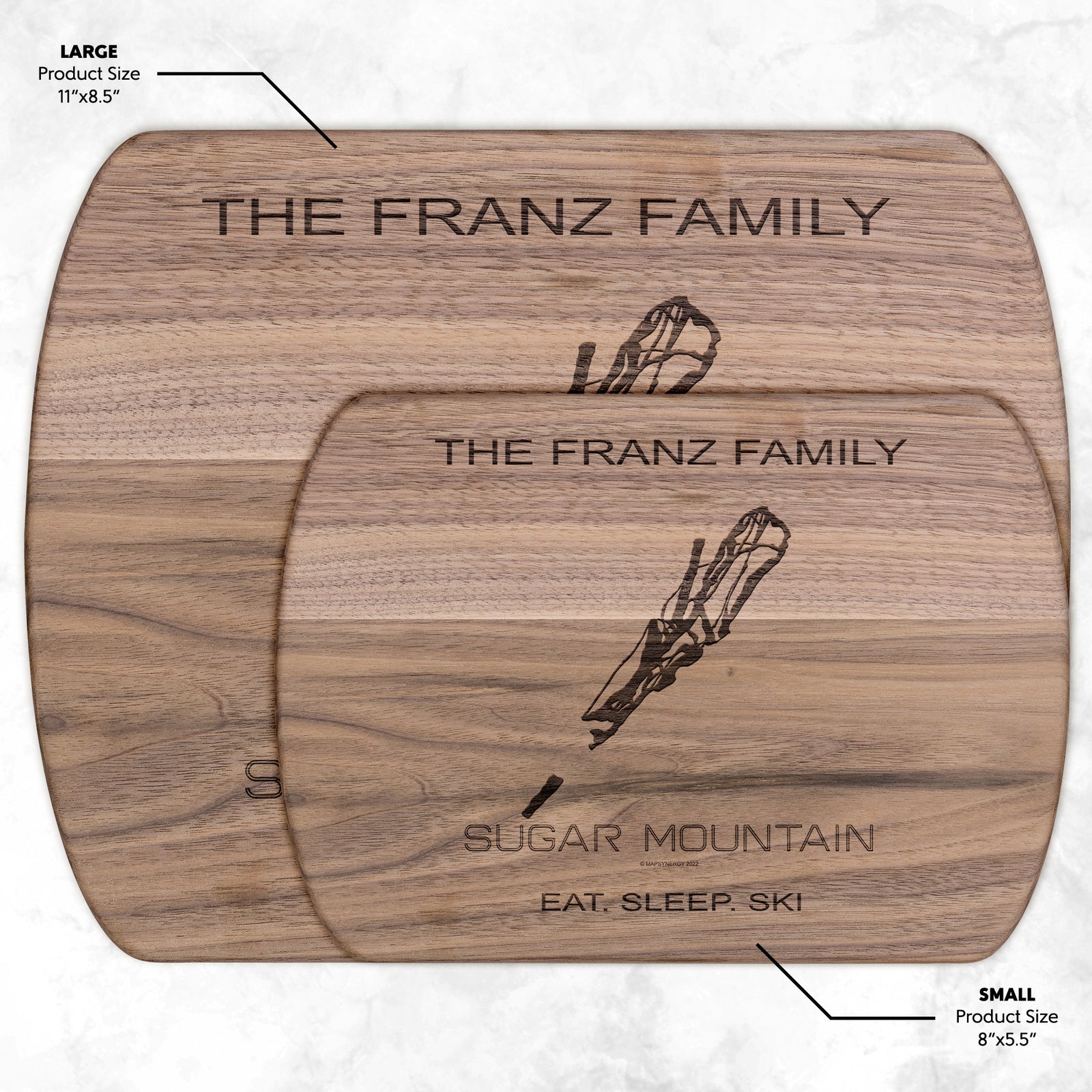 PERSONALIZED Sugar Mountain, North Carolina Ski Trail Map Cutting Board