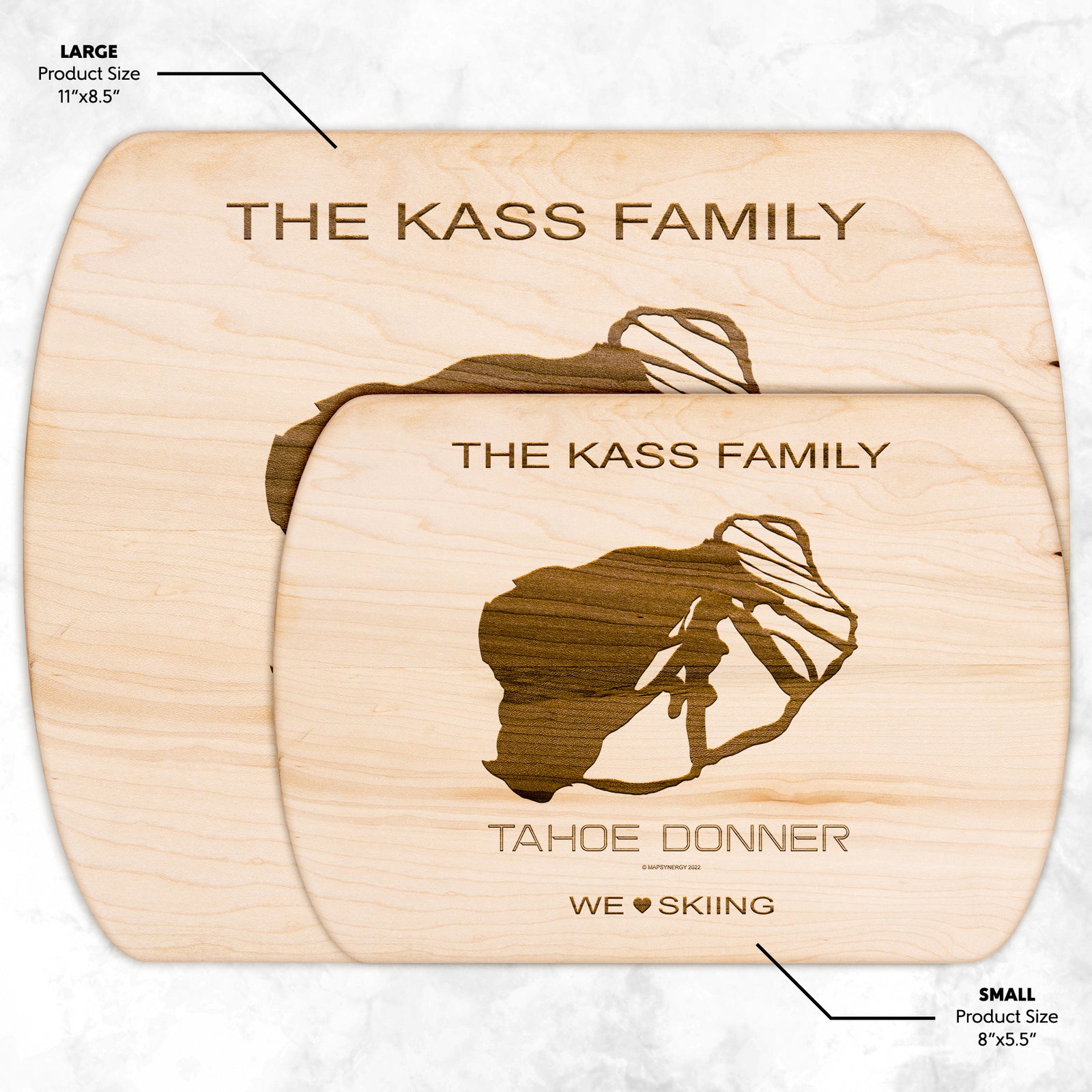 PERSONALIZED TAHOE DONNER, CALIFORNIA SKI TRAIL MAP CUTTING BOARD