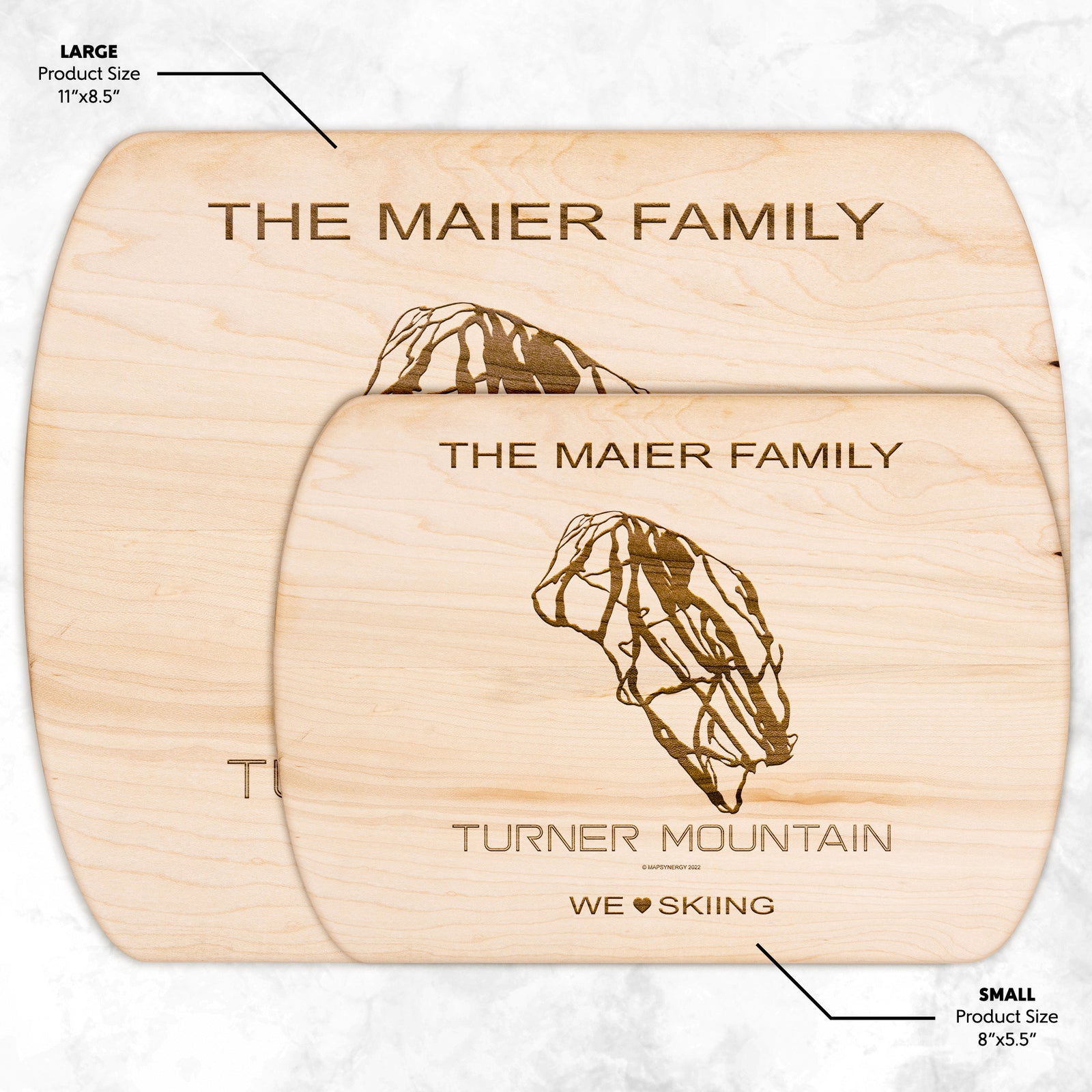 PERSONALIZED Turner Mountain , Montana SKI TRAIL MAP CUTTING BOARD
