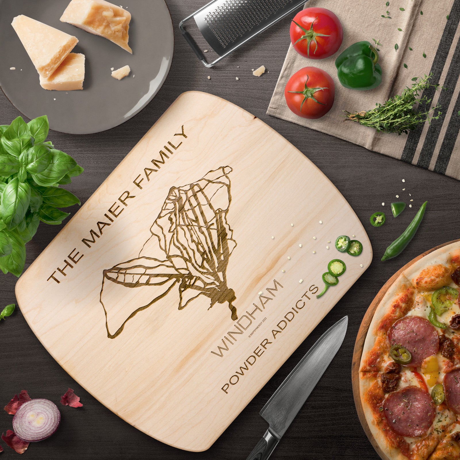 PERSONALIZED WINDHAM, NEW YORK SKI TRAIL MAP CUTTING BOARD