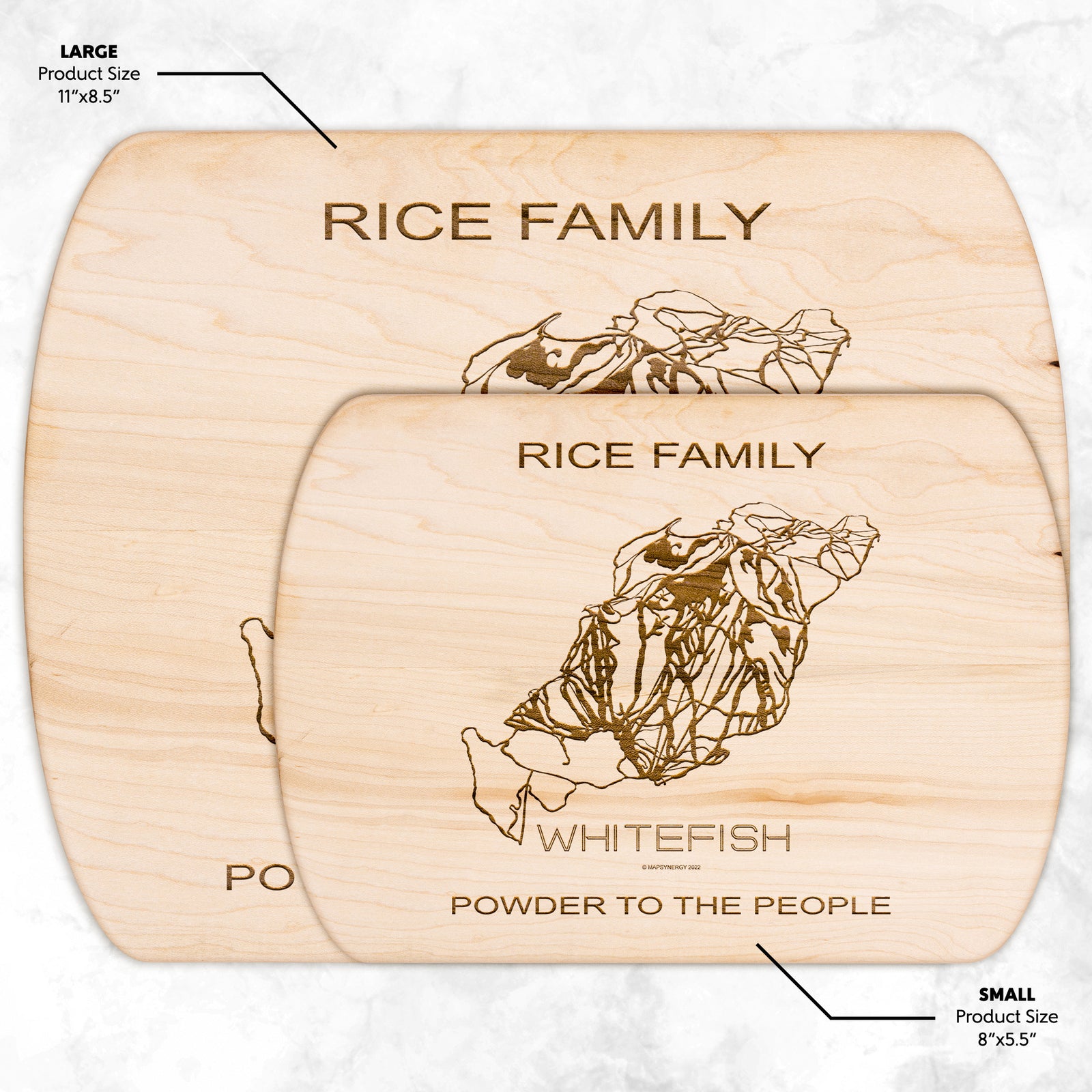 PERSONALIZED Whitefish , Montana SKI TRAIL MAP CUTTING BOARD