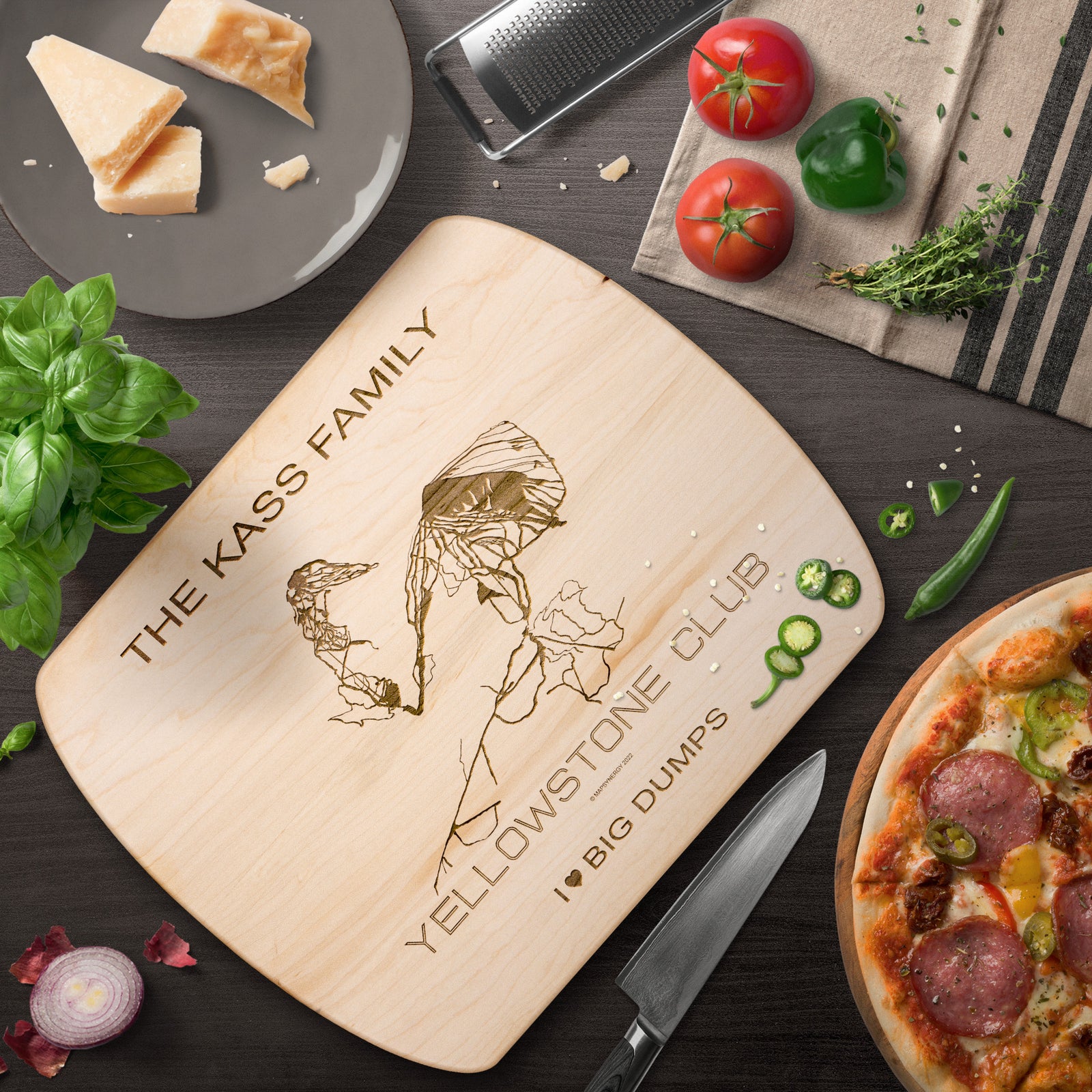 PERSONALIZED Yellowstone Club , Montana SKI TRAIL MAP CUTTING BOARD