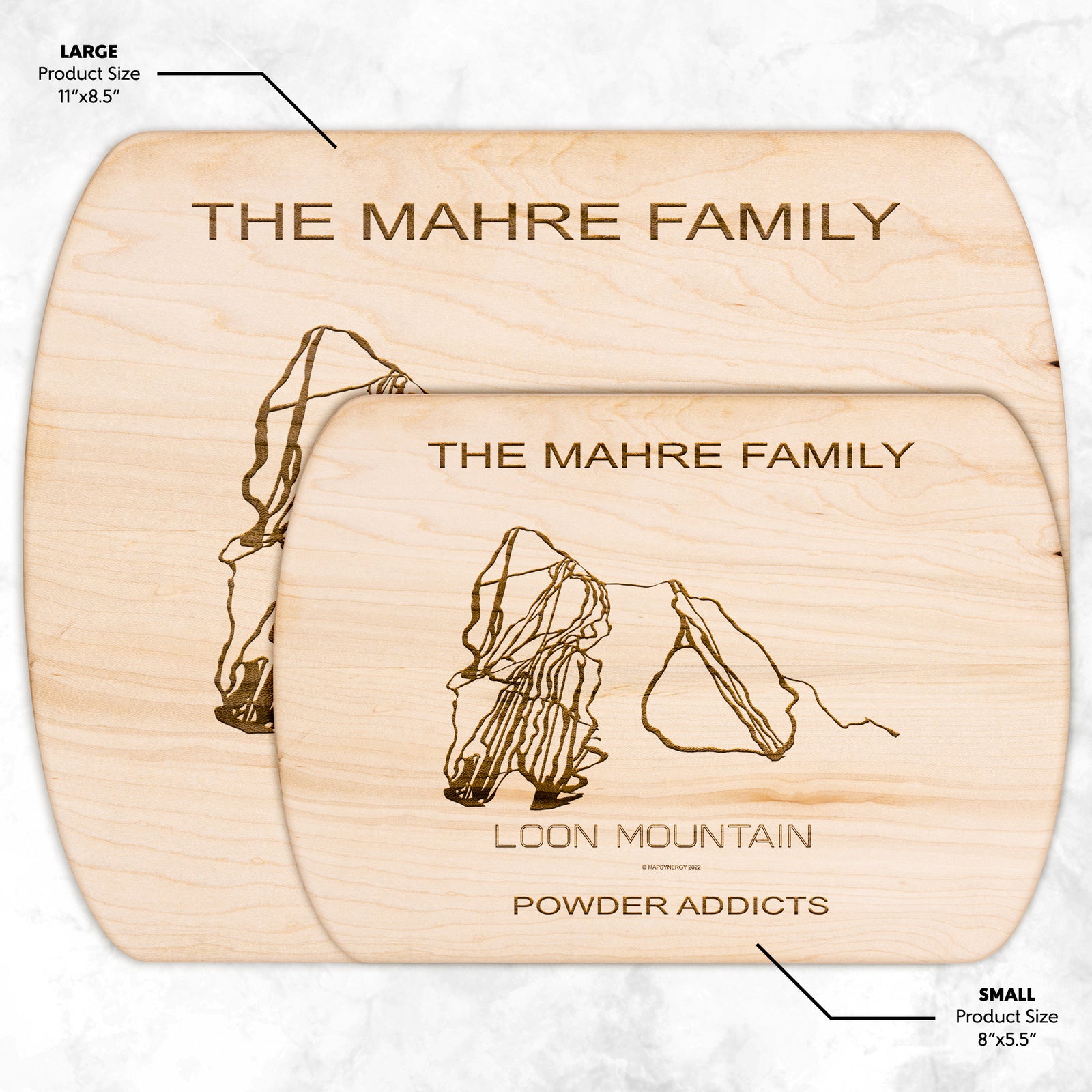 PERSONALIZED Loon Mountain, New Hampshire SKI TRAIL MAP CUTTING BOARD