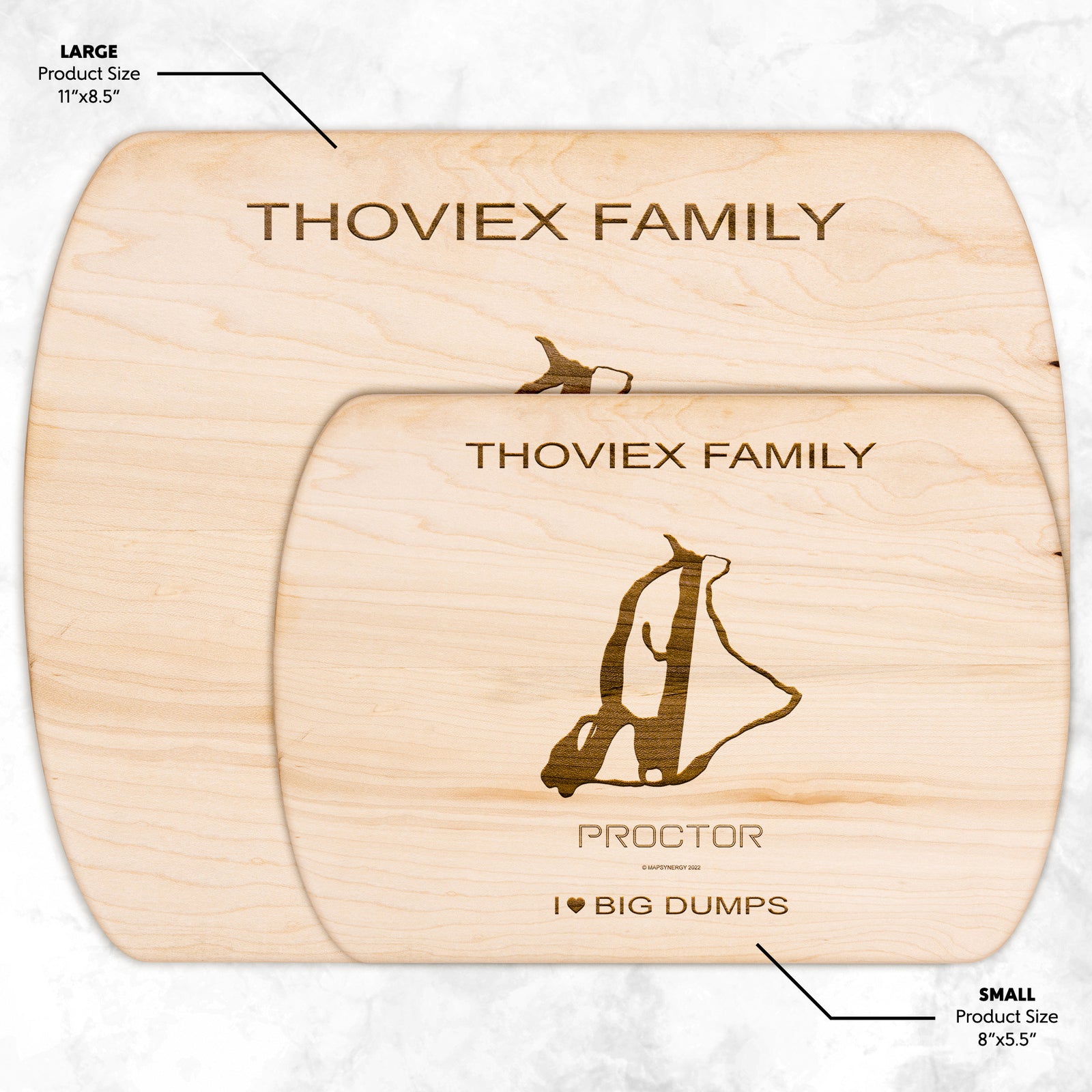 PERSONALIZED Proctor, New Hampshire SKI TRAIL MAP CUTTING BOARD