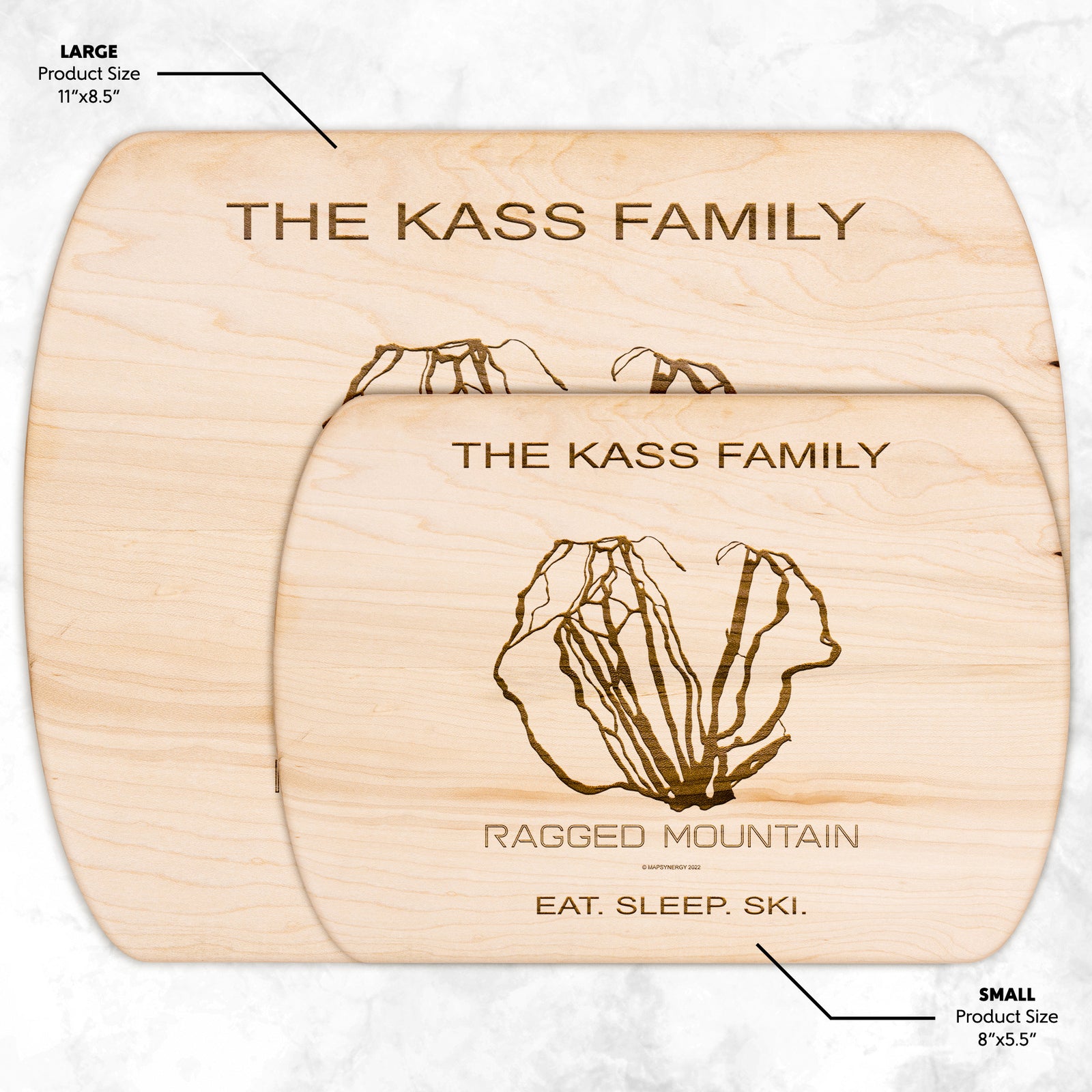 PERSONALIZED Ragged Mountain, New Hampshire SKI TRAIL MAP CUTTING BOARD