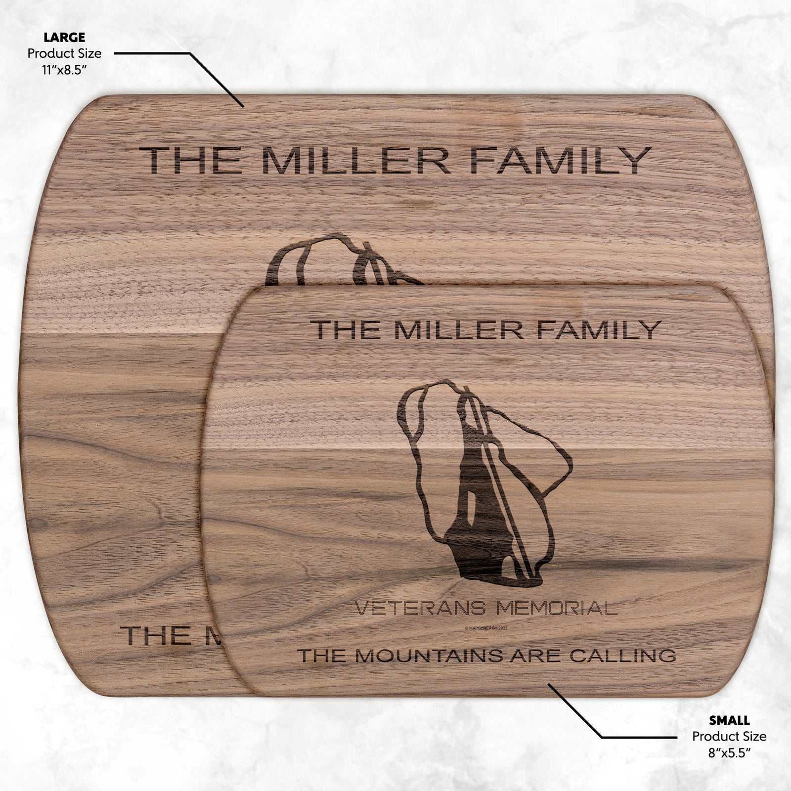 PERSONALIZED Veterans Memorial, New Hampshire SKI TRAIL MAP CUTTING BOARD