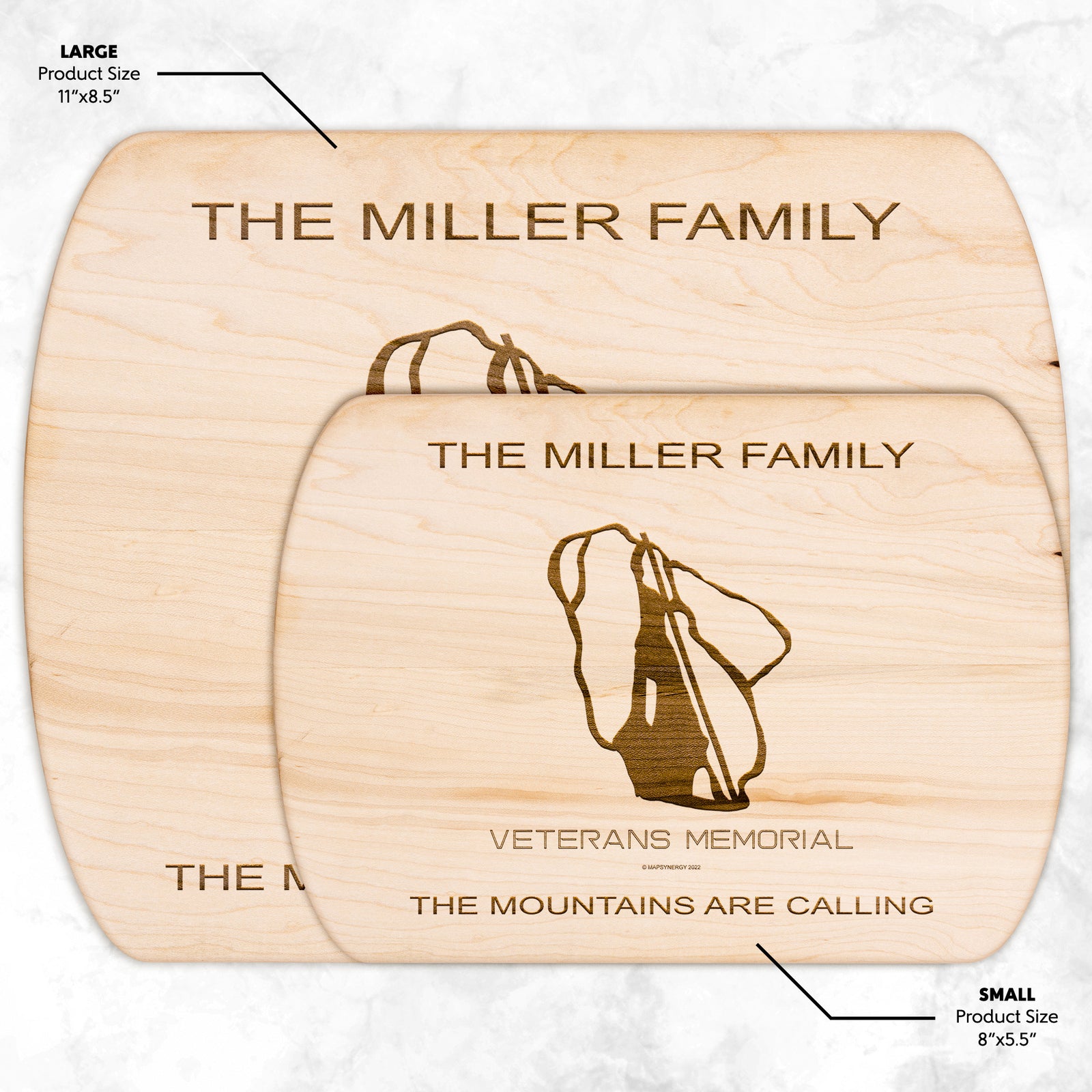 PERSONALIZED Veterans Memorial, New Hampshire SKI TRAIL MAP CUTTING BOARD