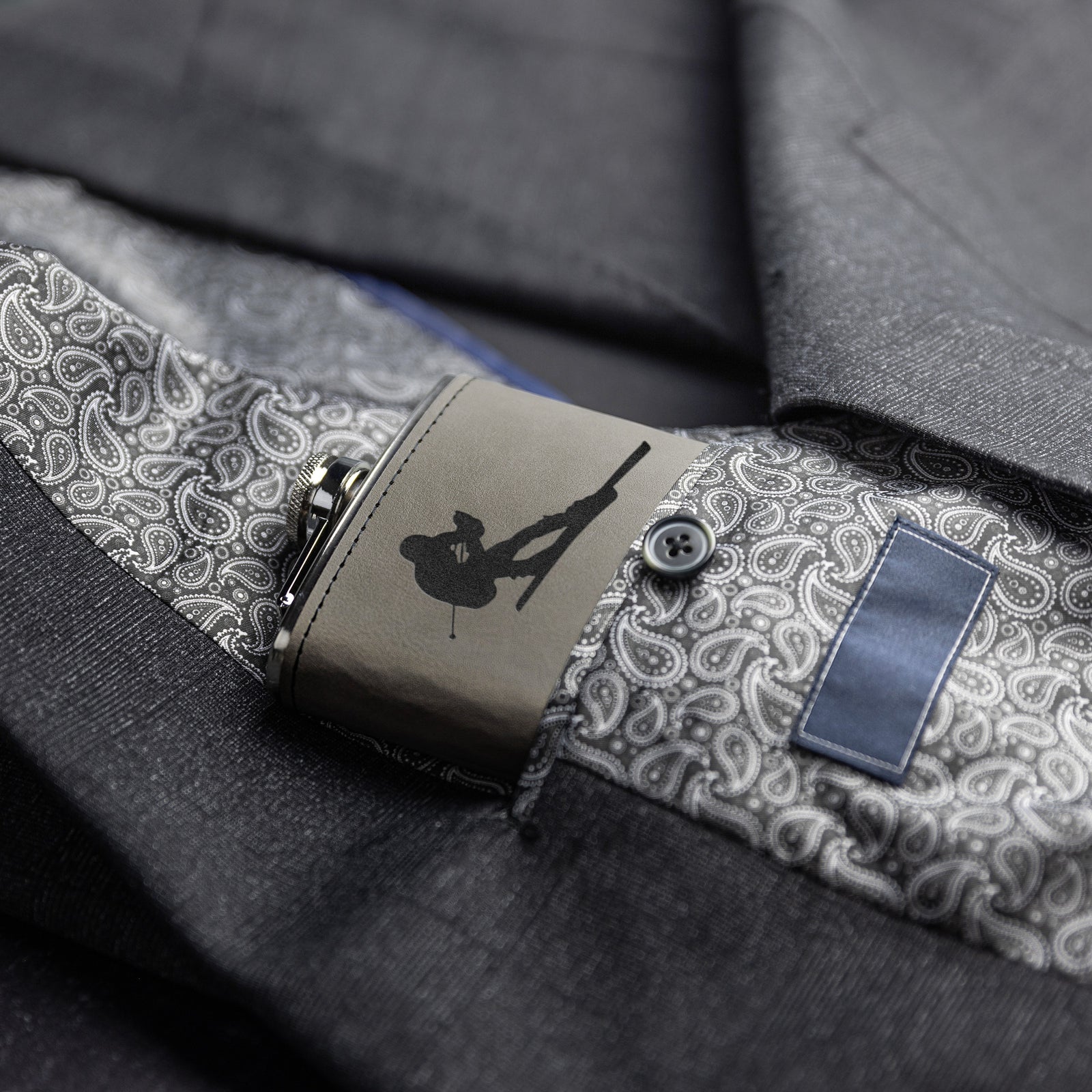 SKIING FLASKS WITH HAND DYED ENGRAVED LEATHER WRAP - STAINLESS STEEL FLASK