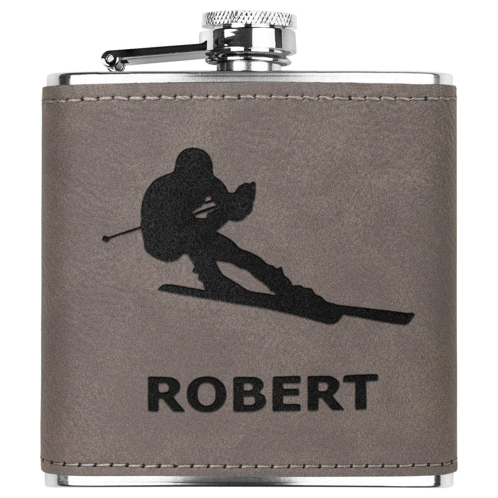 SKIING FLASKS WITH HAND DYED ENGRAVED LEATHER WRAP - STAINLESS STEEL FLASK