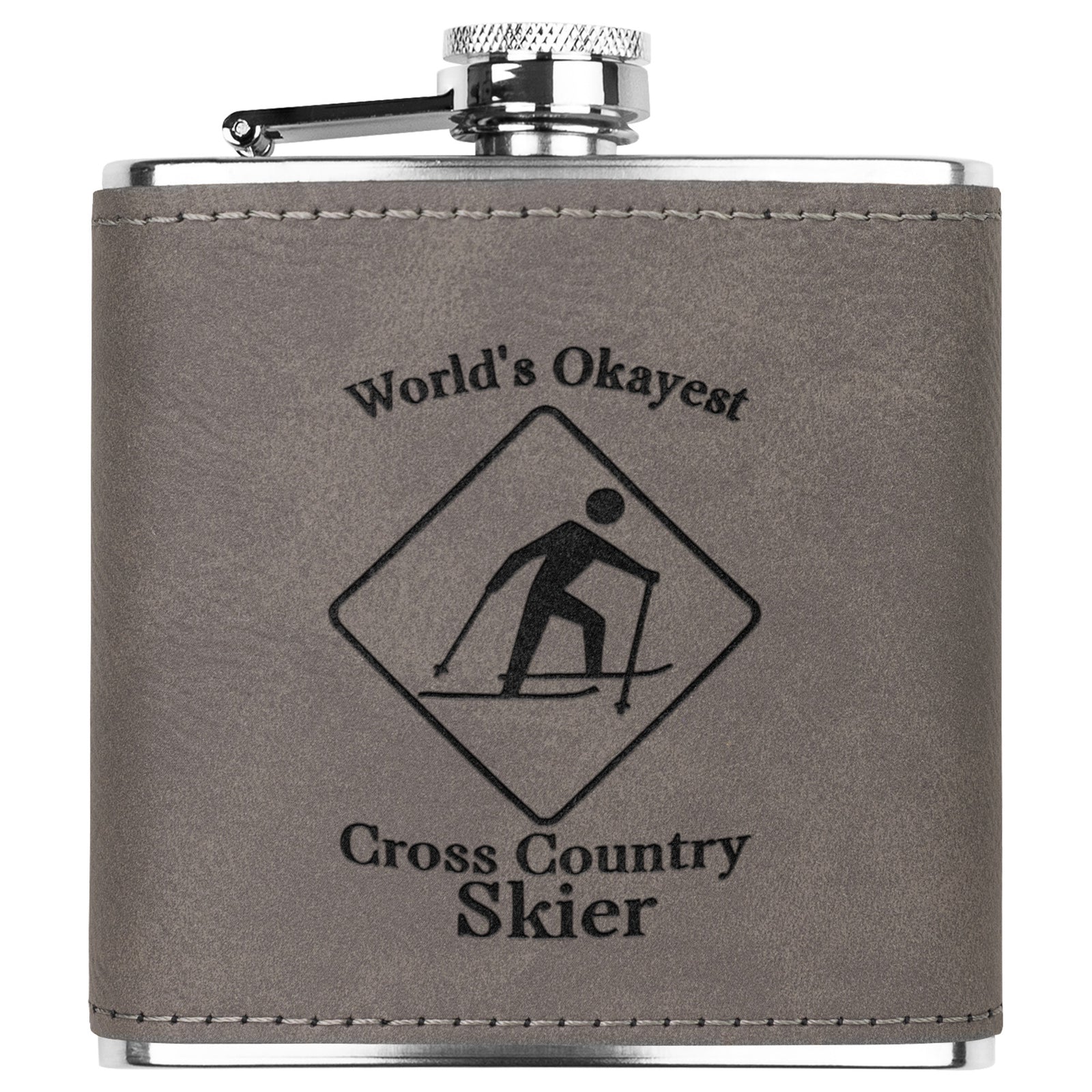 Ski FLASKS WITH HAND DYED ENGRAVED LEATHER WRAP - STAINLESS STEEL FLASK