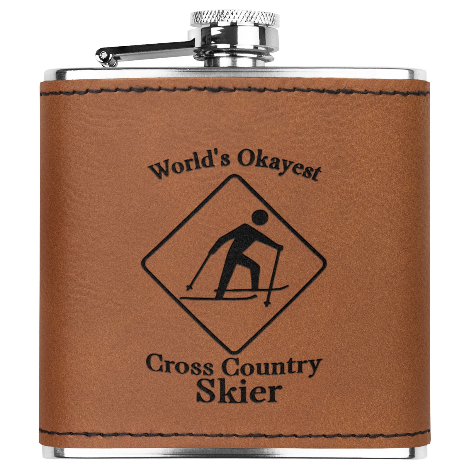 Ski FLASKS WITH HAND DYED ENGRAVED LEATHER WRAP - STAINLESS STEEL FLASK