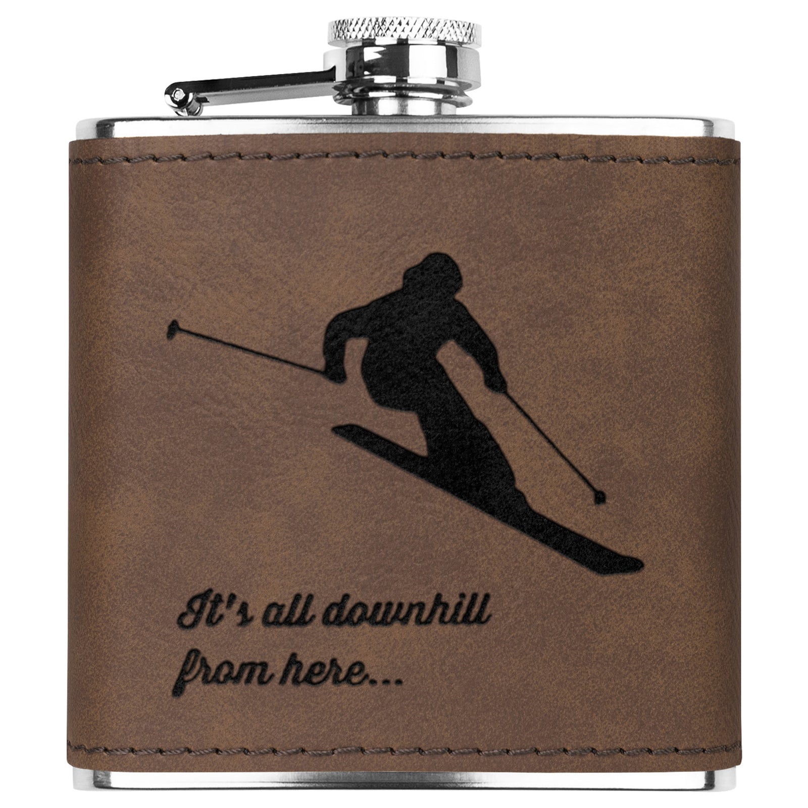 Snowboard Flasks with Hand Dyed Engraved Leather Wrap - Stainless Steel Flask - FREE Monogramming