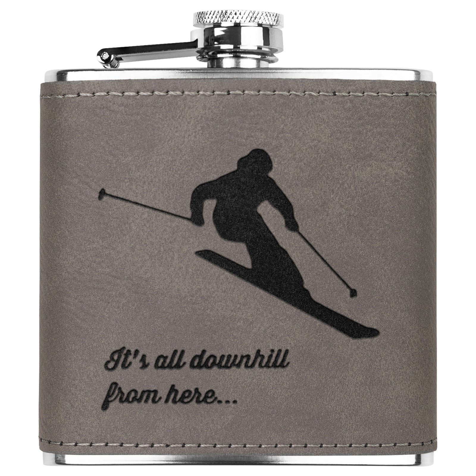 Snowboard Flasks with Hand Dyed Engraved Leather Wrap - Stainless Steel Flask - FREE Monogramming