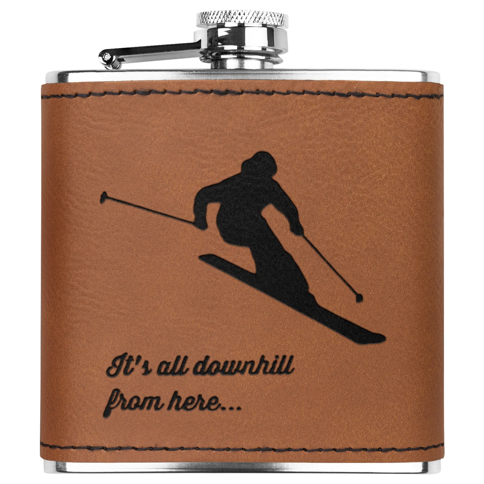 Snowboard Flasks with Hand Dyed Engraved Leather Wrap - Stainless Steel Flask - FREE Monogramming