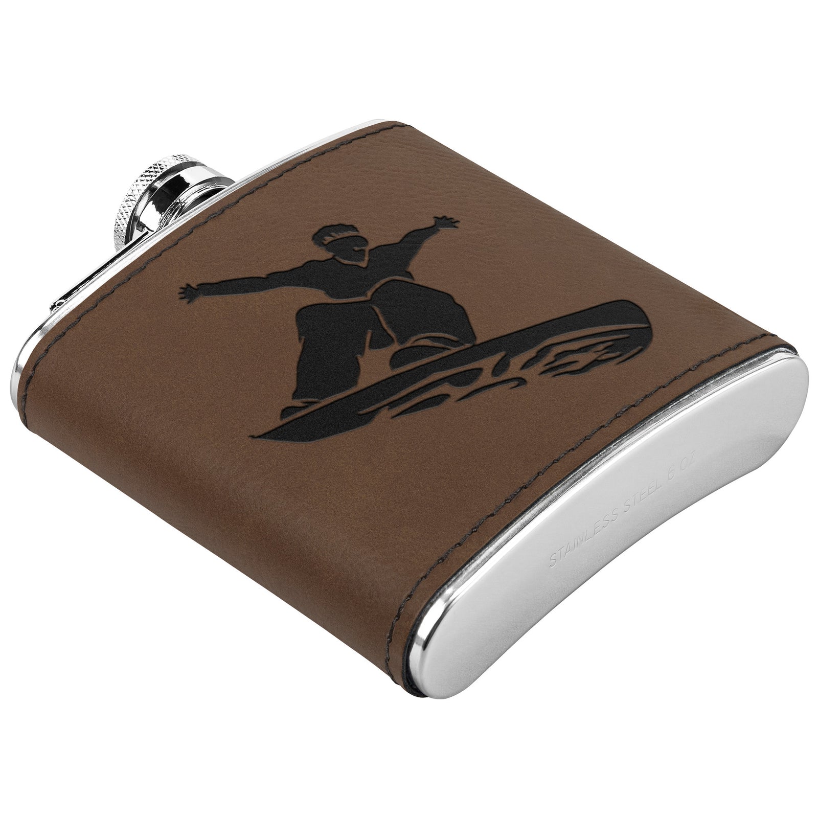 Snowboard Flasks with Hand Dyed Engraved Leather Wrap - FREE Monogramming
