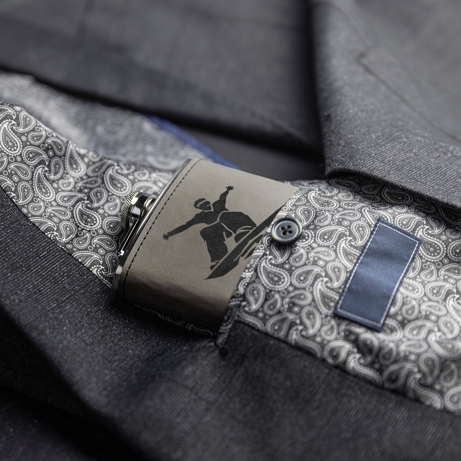 Snowboard Flasks with Hand Dyed Engraved Leather Wrap - FREE Monogramming