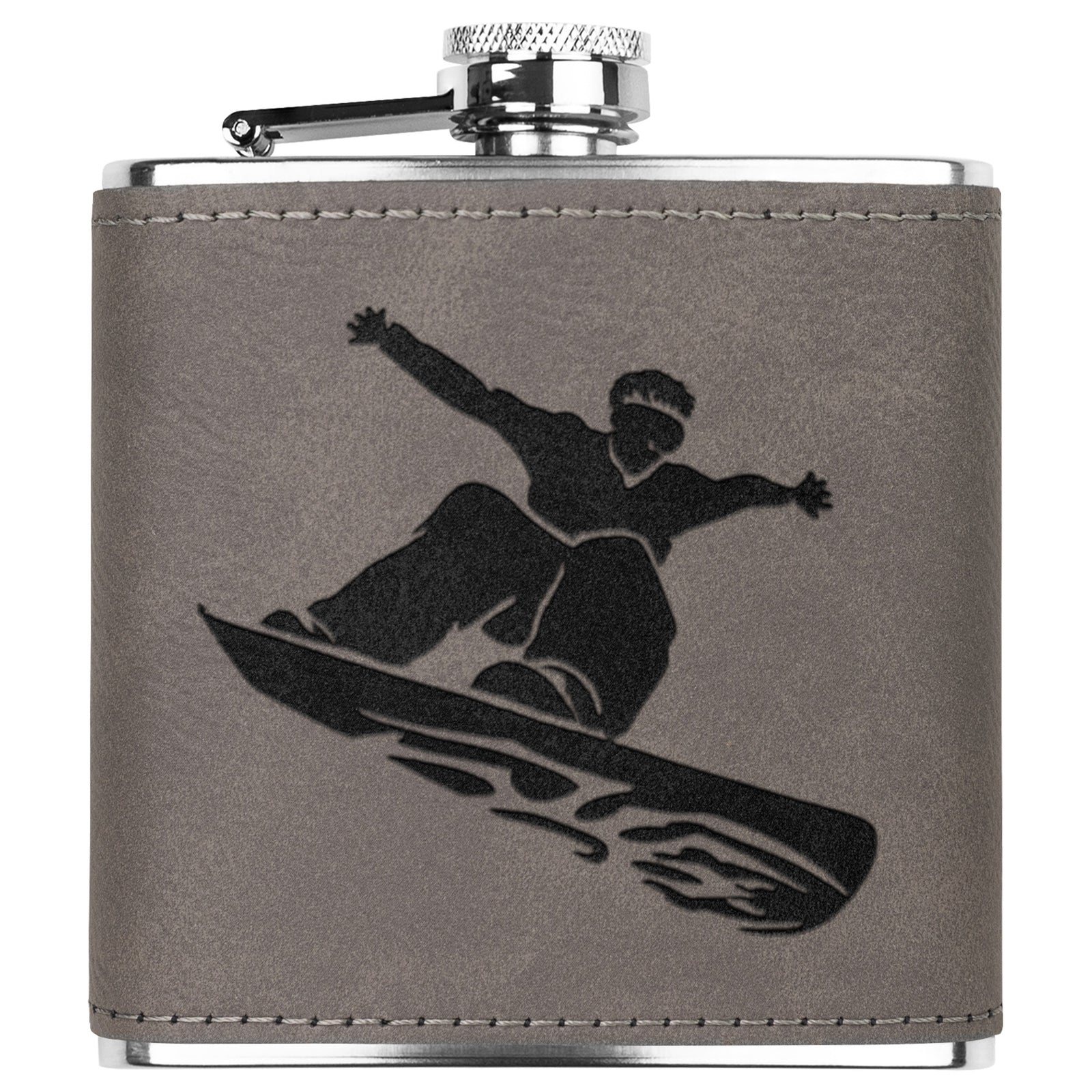 Snowboard Flasks with Hand Dyed Engraved Leather Wrap - FREE Monogramming