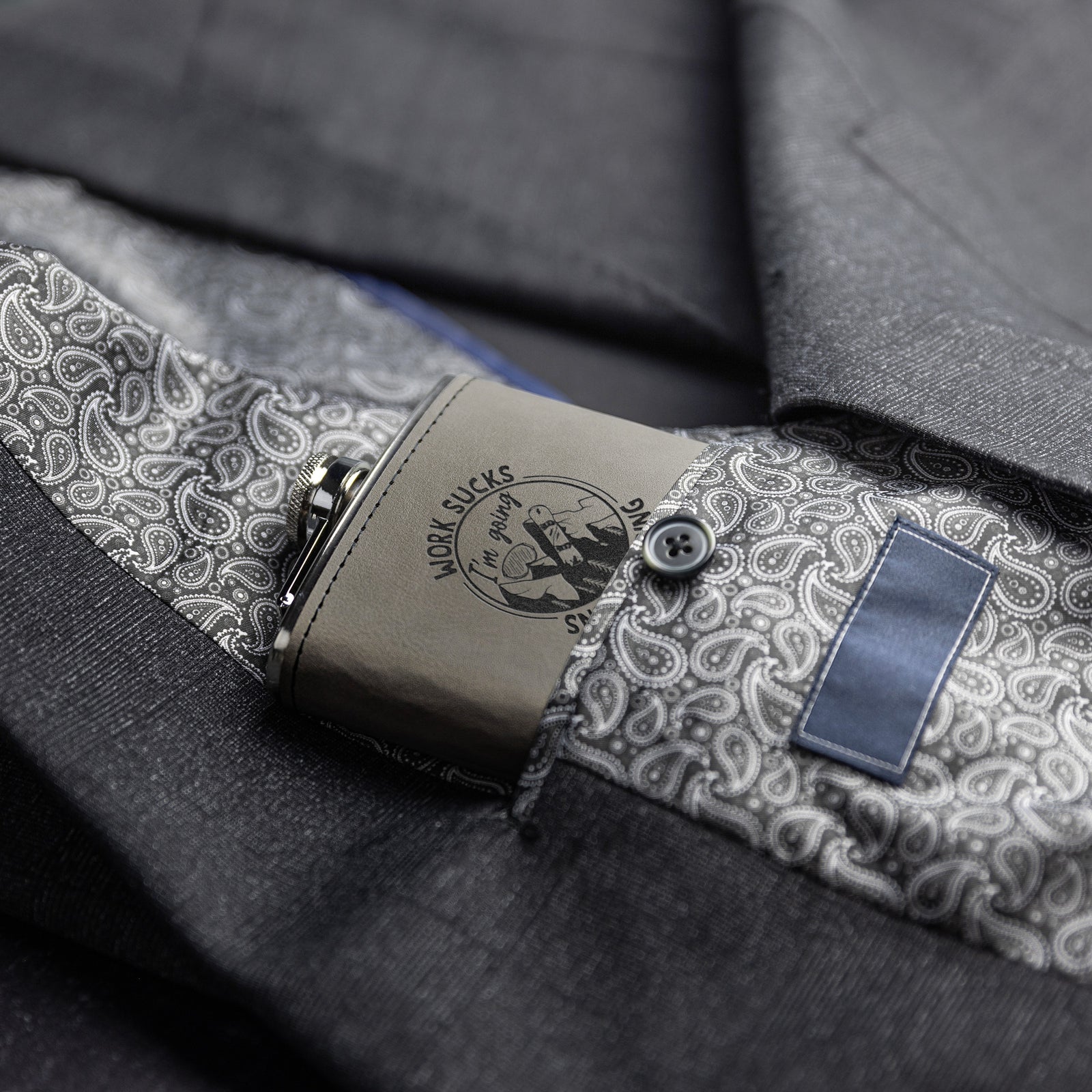 SNOWBOARD FLASKS WITH HAND DYED ENGRAVED LEATHER WRAP - STAINLESS STEEL FLASK