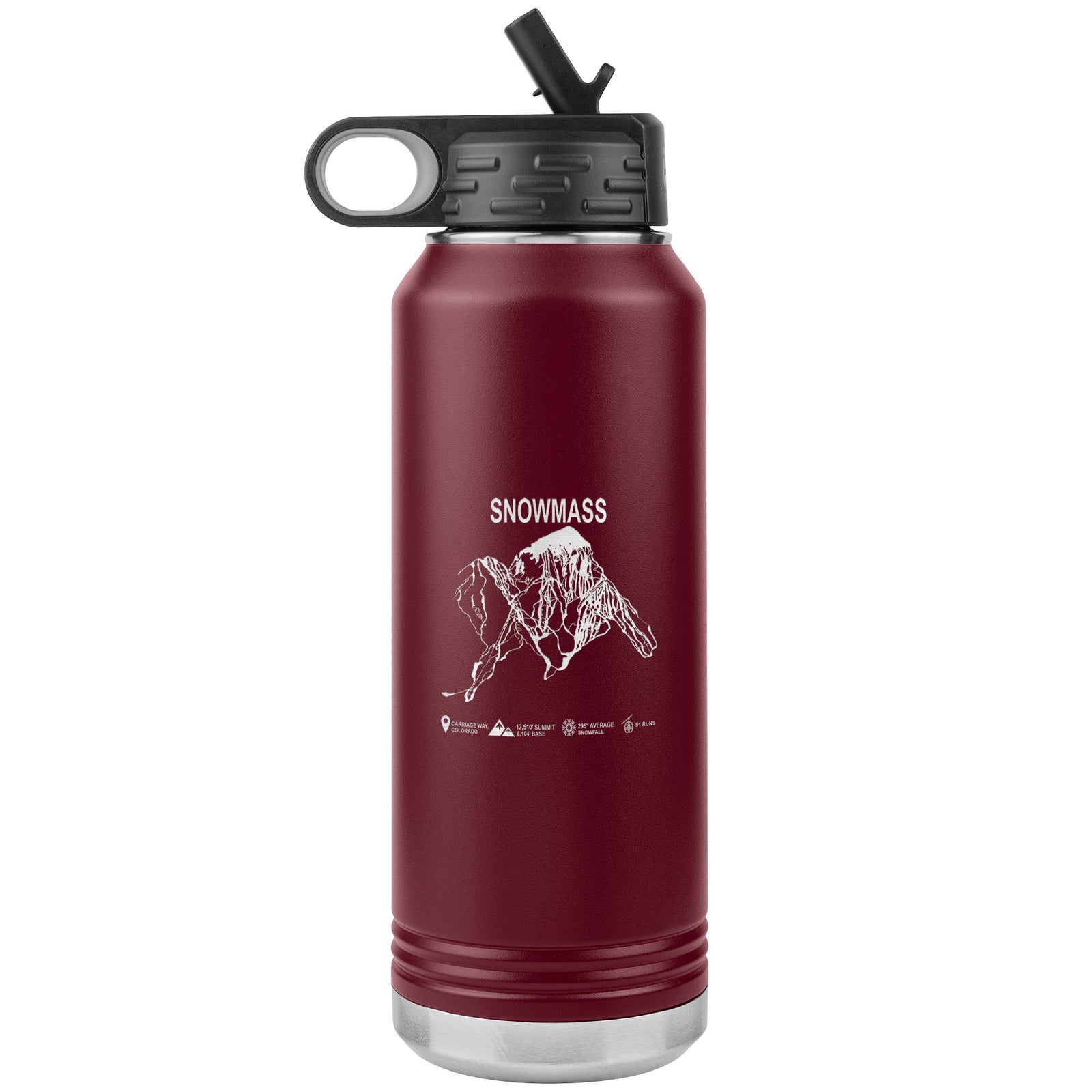 Snowmass Colorado Ski Trail Map 32oz Water Bottle Tumbler