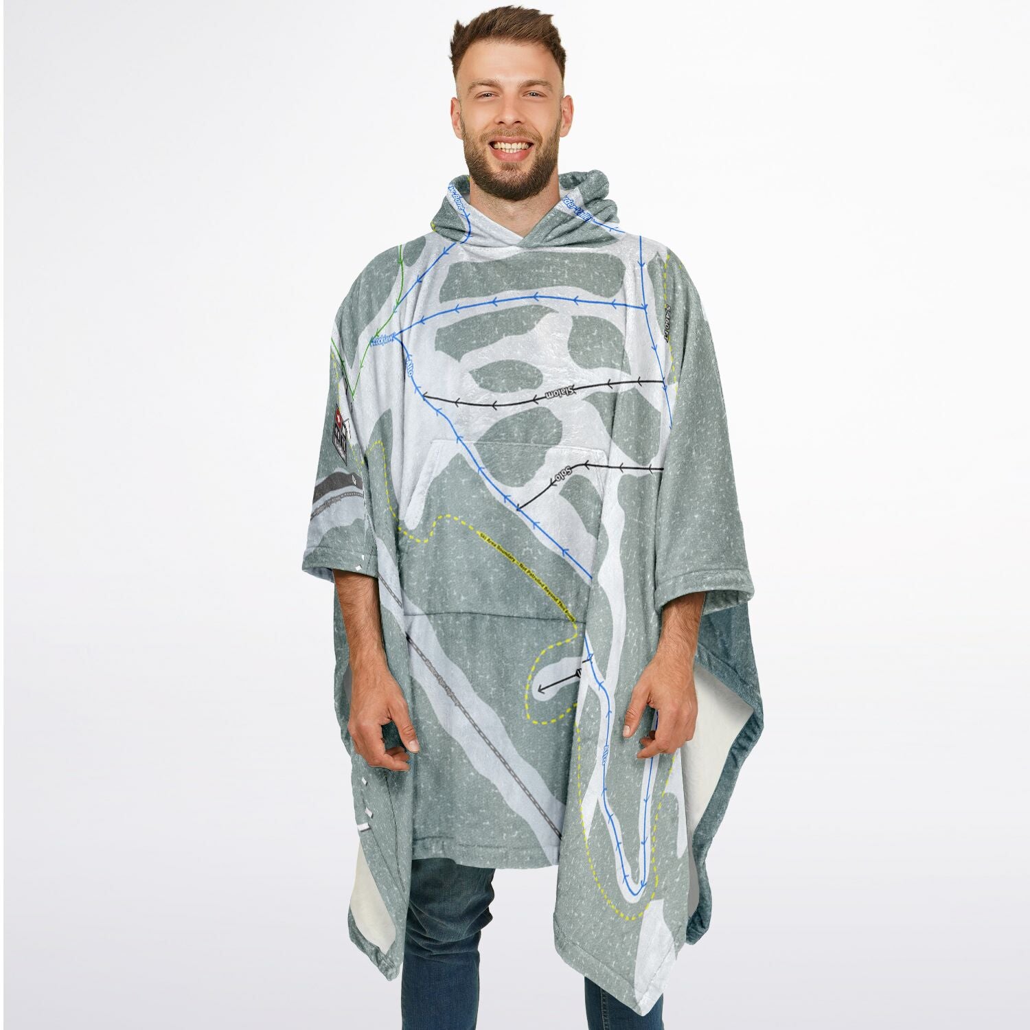 Spout Springs, Oregon Ski Resort Map Flannel Blanket Poncho