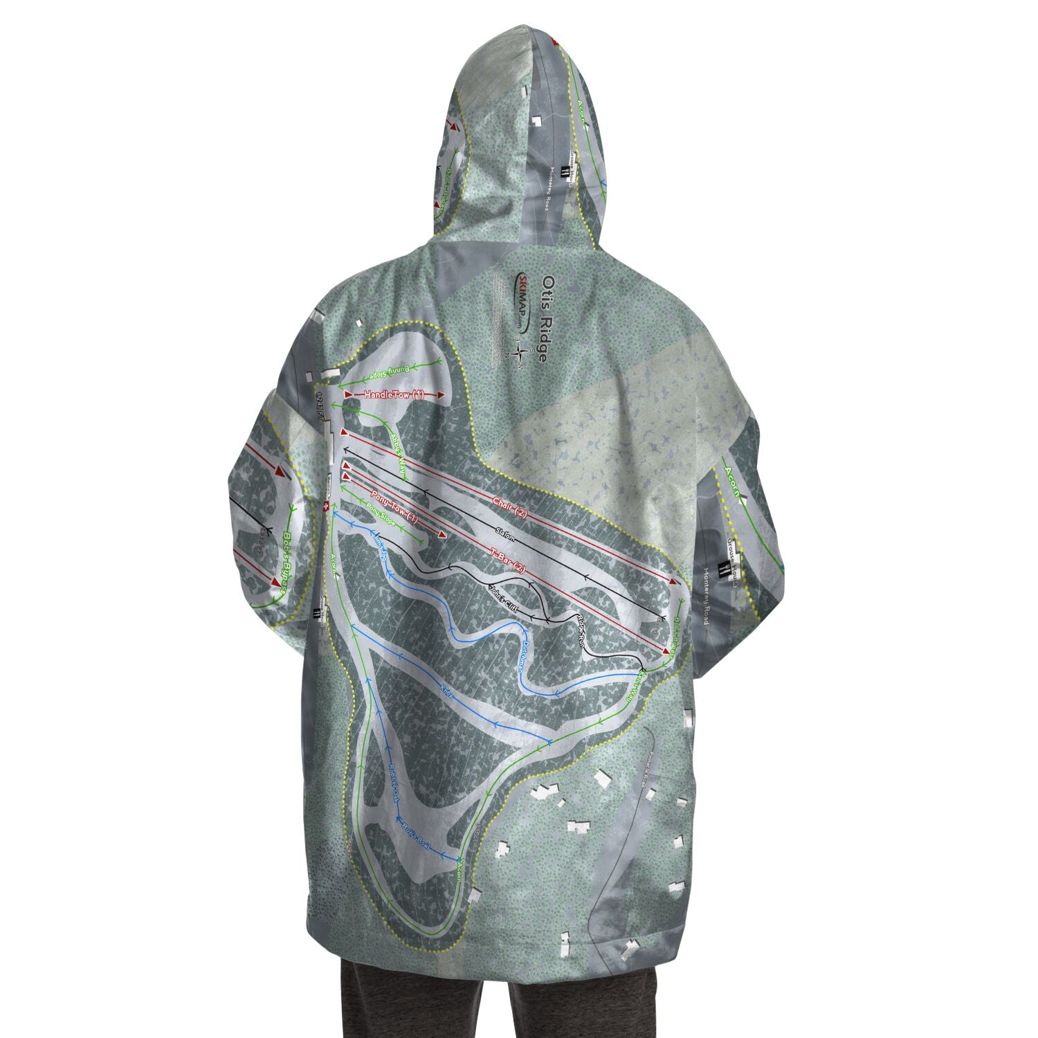 Otis Ridge, Massachusetts Ski Trail Map Snug Hoodie