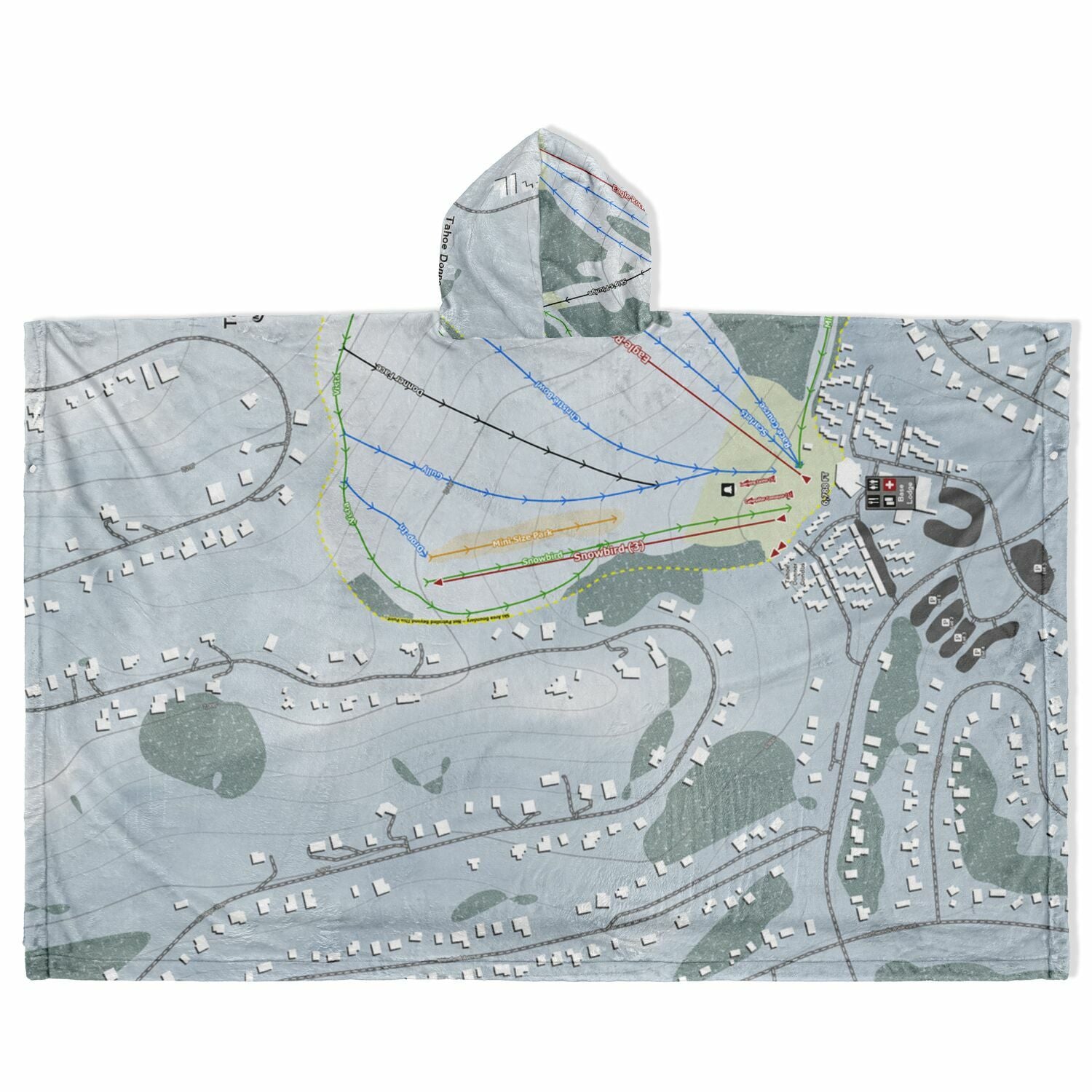 Tahoe Donner, California Ski Resort Map Flannel Blanket Poncho