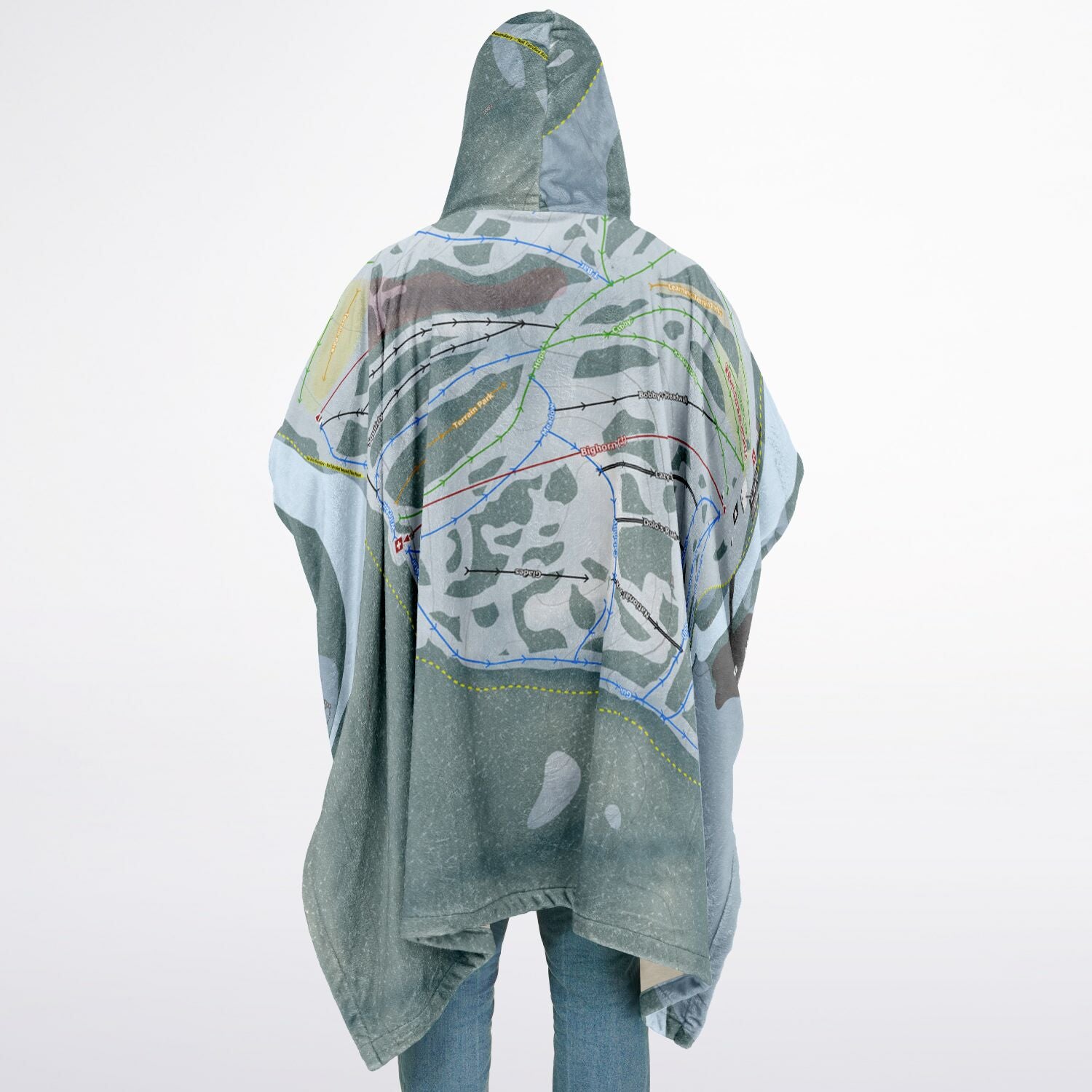 Sleeping Giant, Wyoming Ski Resort Map Flannel Blanket Poncho