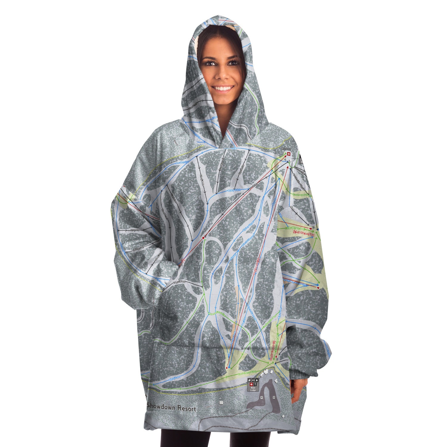 Showdown, Montana Ski Trail Map - Snug Hoodie - Powderaddicts