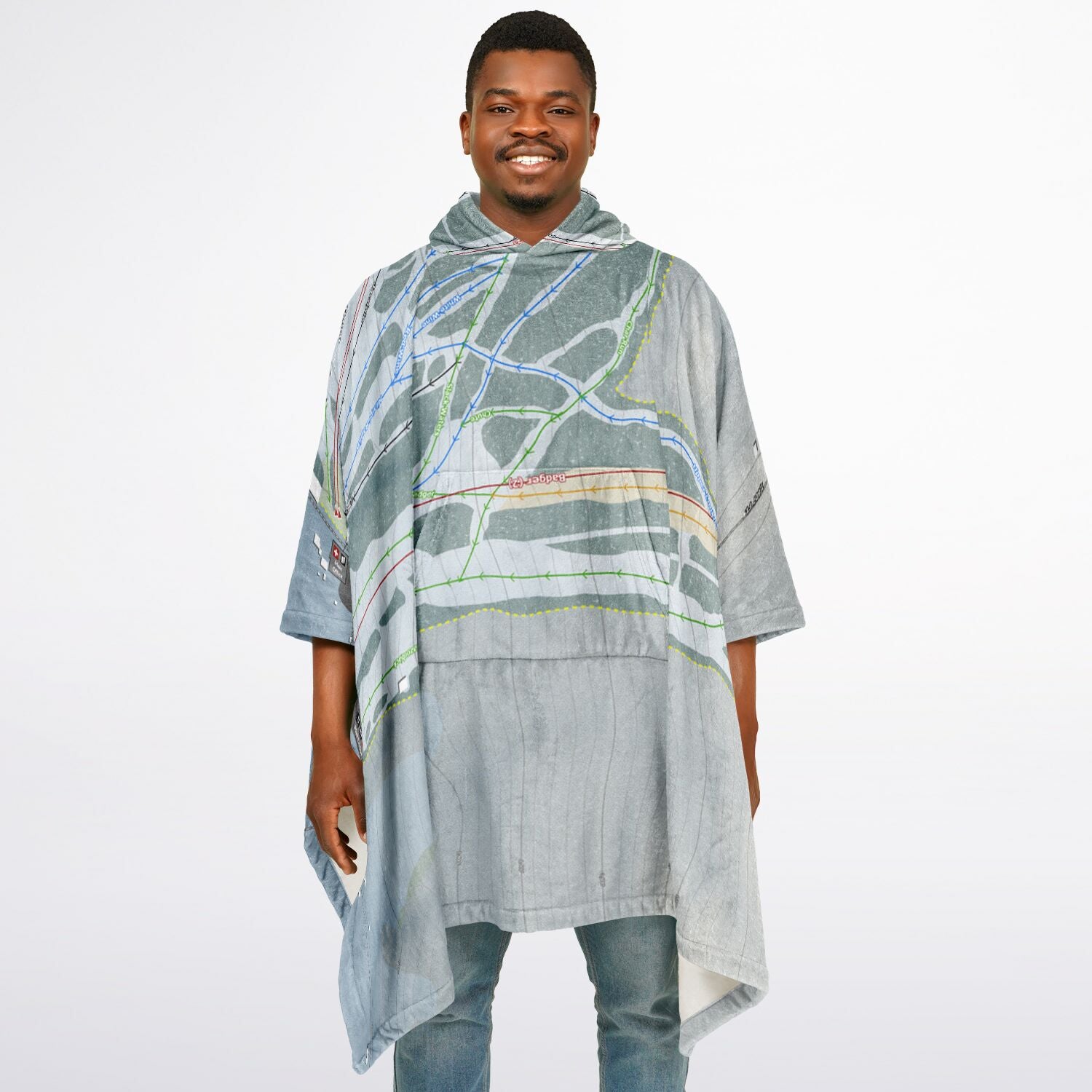 Labrador Mountain, New York Ski Resort Map Flannel Blanket Poncho