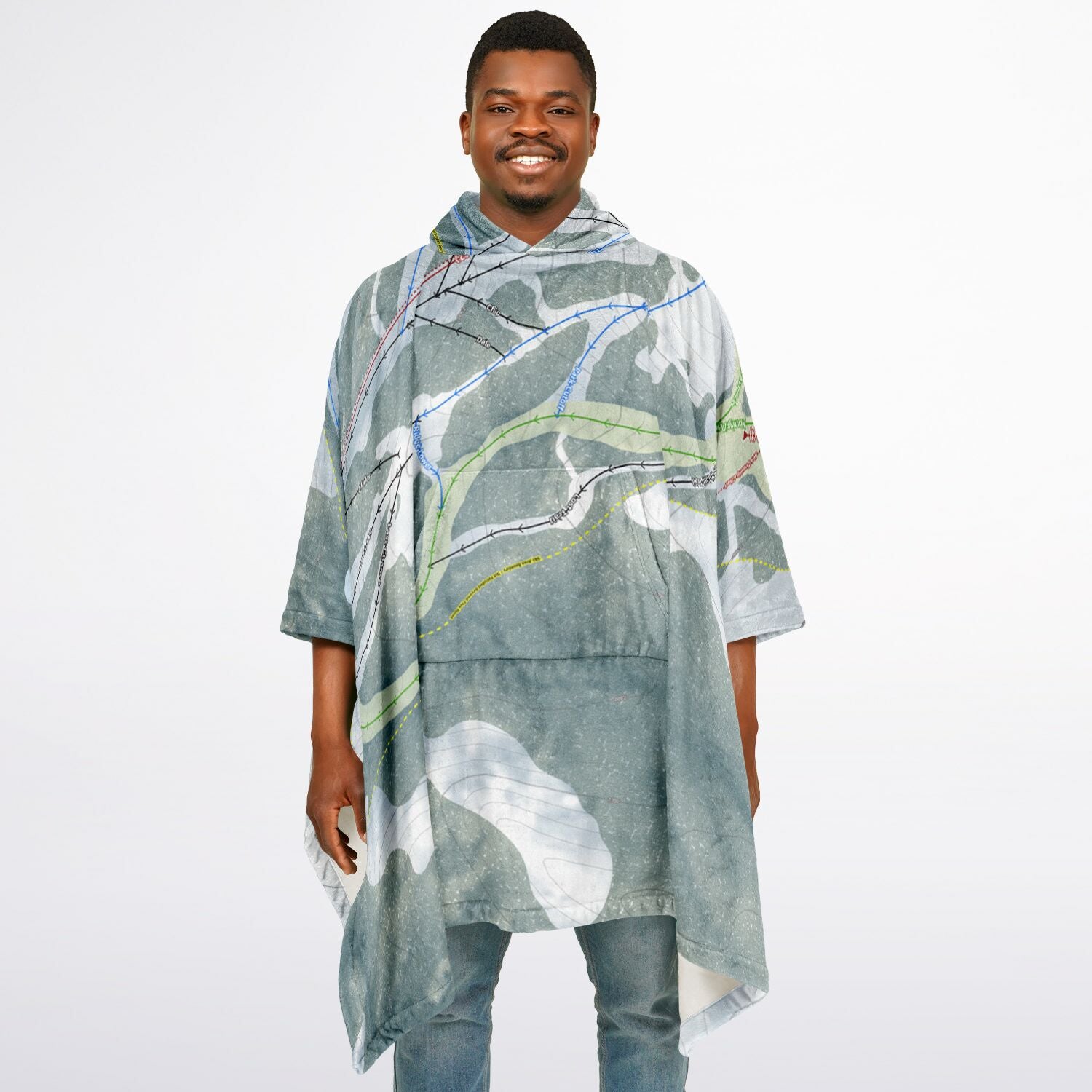 Hogadon, Wyoming Ski Resort Map Flannel Blanket Poncho