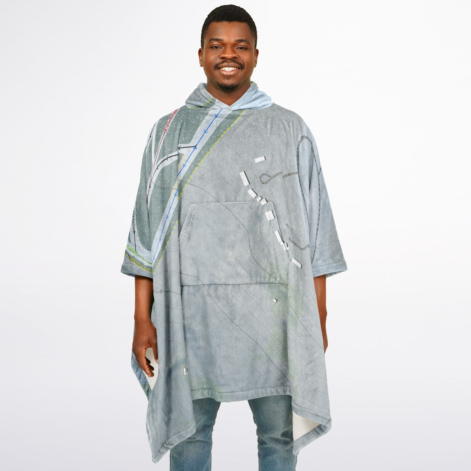 Mystic Mountain Nemacolin, Pennsylvania Ski Resort Map Flannel Blanket Poncho