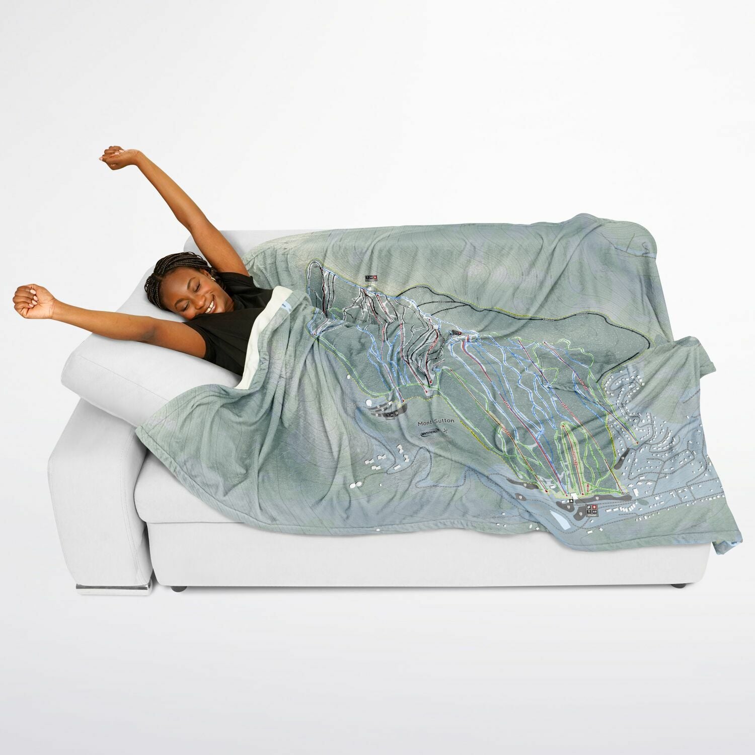 Mont Sutton, Quebec Ski Resort Map Flannel Blanket Poncho