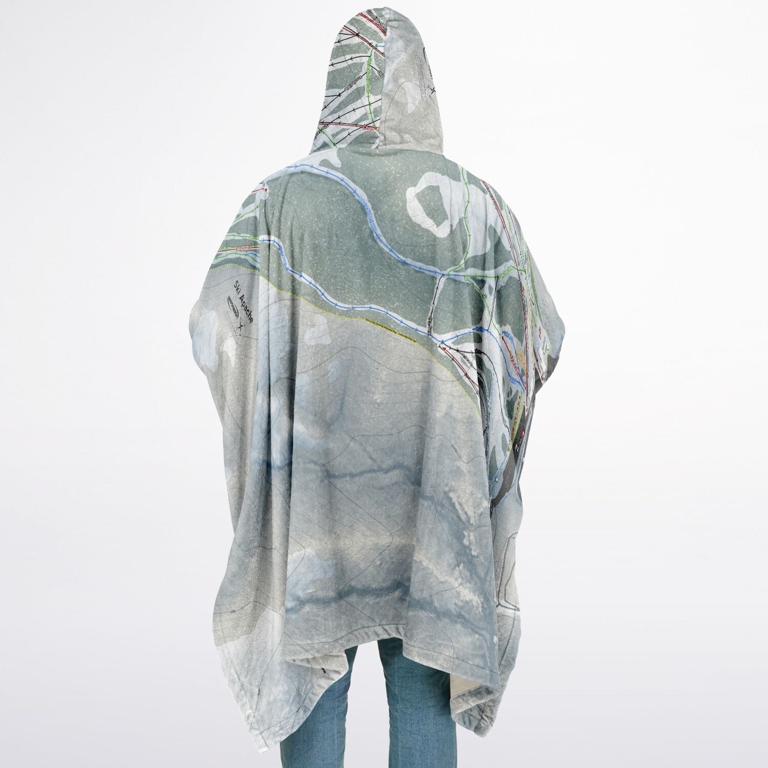Ski Apache, New Mexico Ski Resort Map Flannel Blanket Poncho