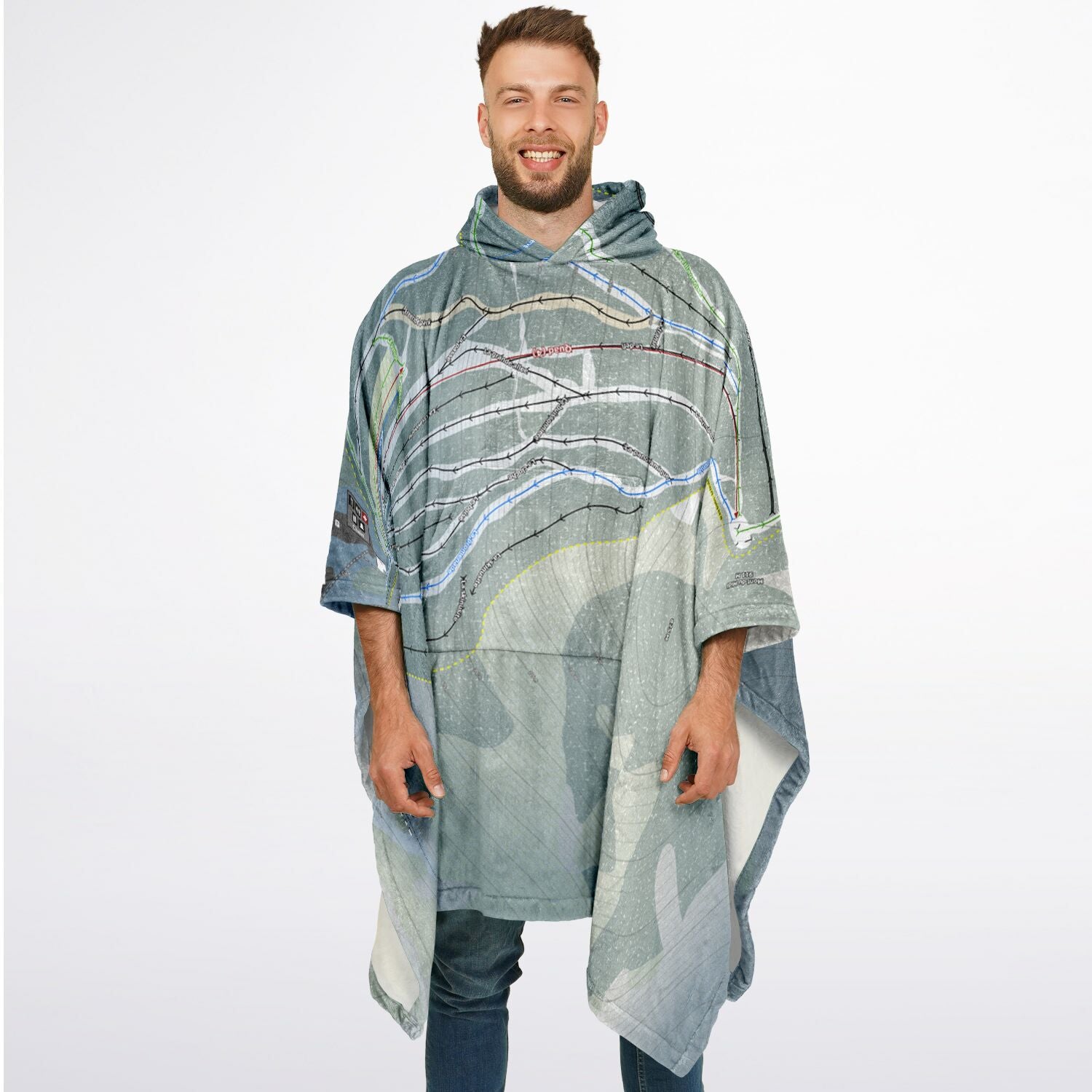 Massif Du Sud, Quebec Ski Resort Map Flannel Blanket Poncho