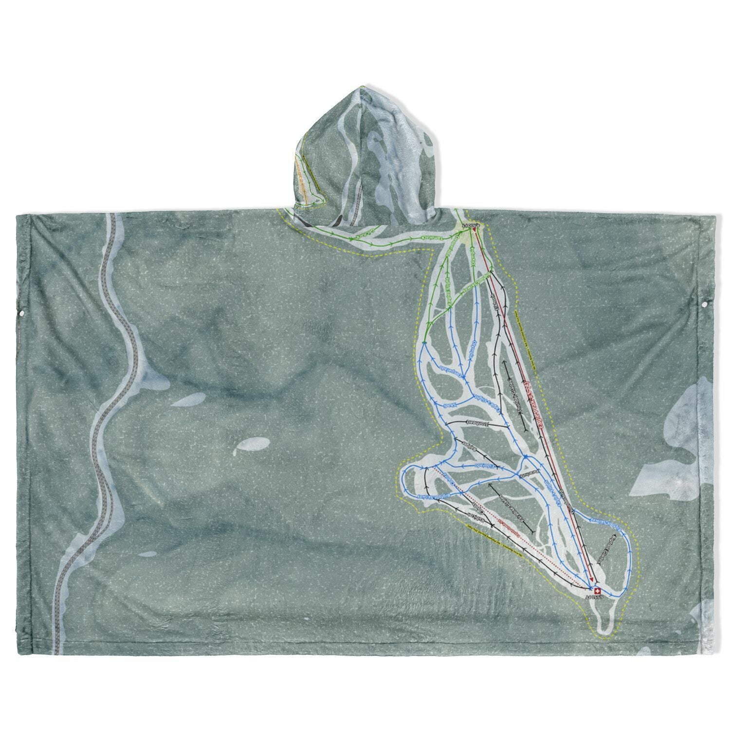 Lookout Pass, Idaho Ski Resort Map Flannel Blanket Poncho
