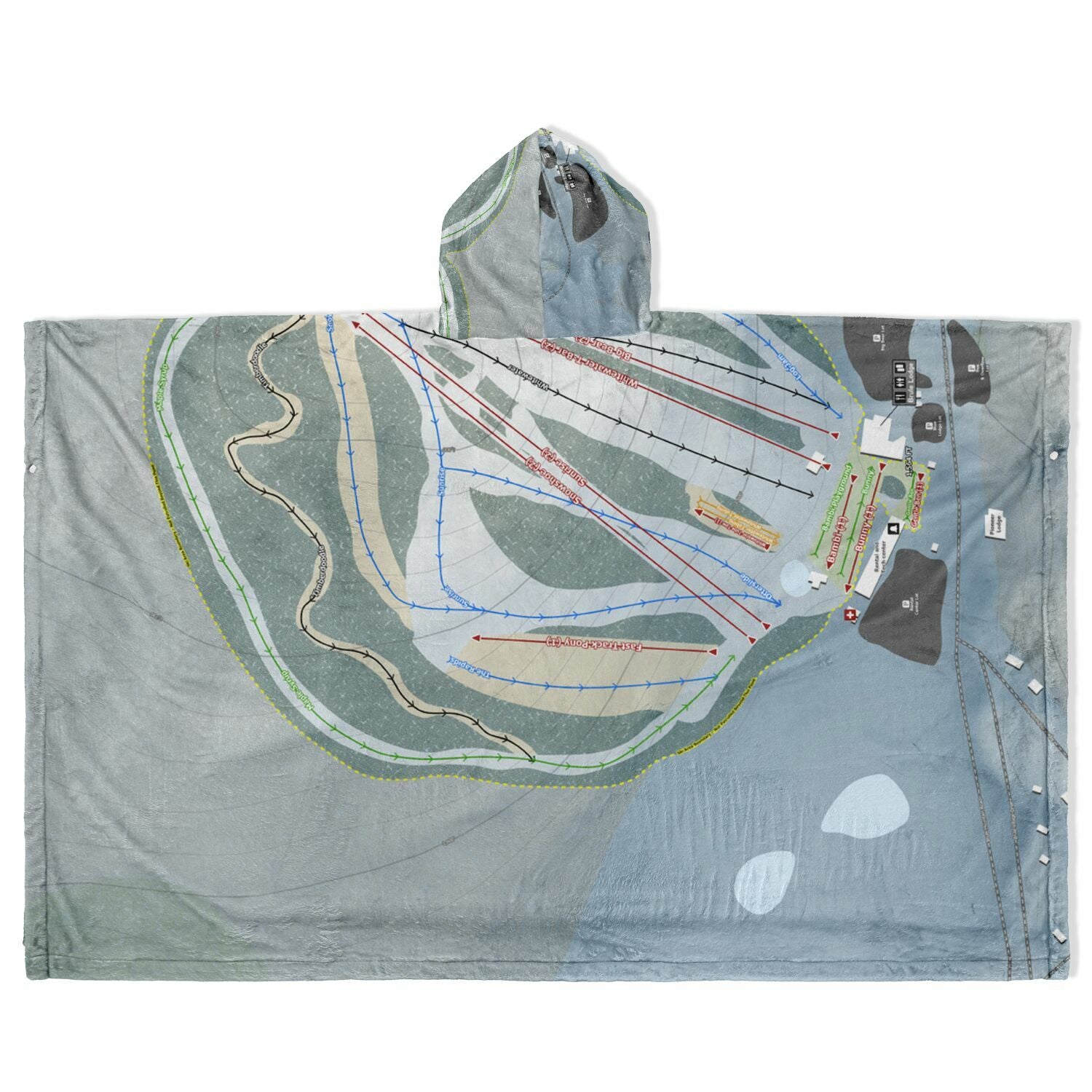 Ski Brule, Michigan Ski Resort Map Flannel Blanket Poncho