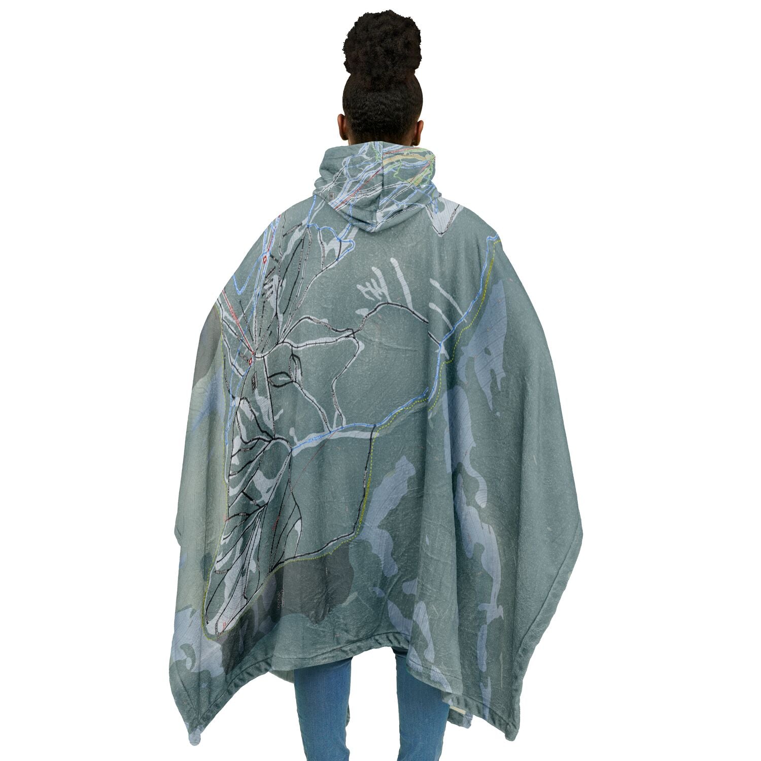 Panorama, British Columbia Ski Resort Map Flannel Blanket Poncho