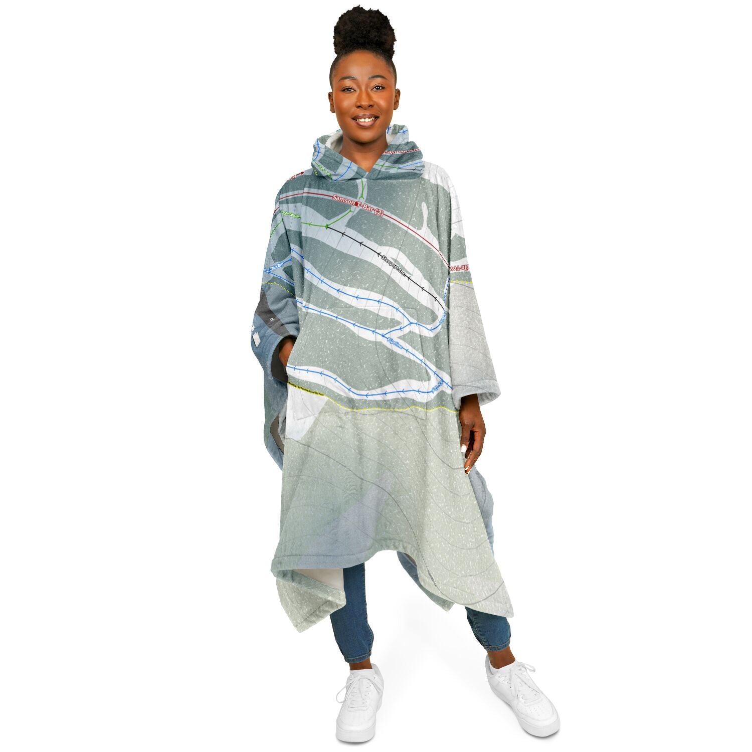 Medicine Lodge, Alberta Ski Resort Map Flannel Blanket Poncho