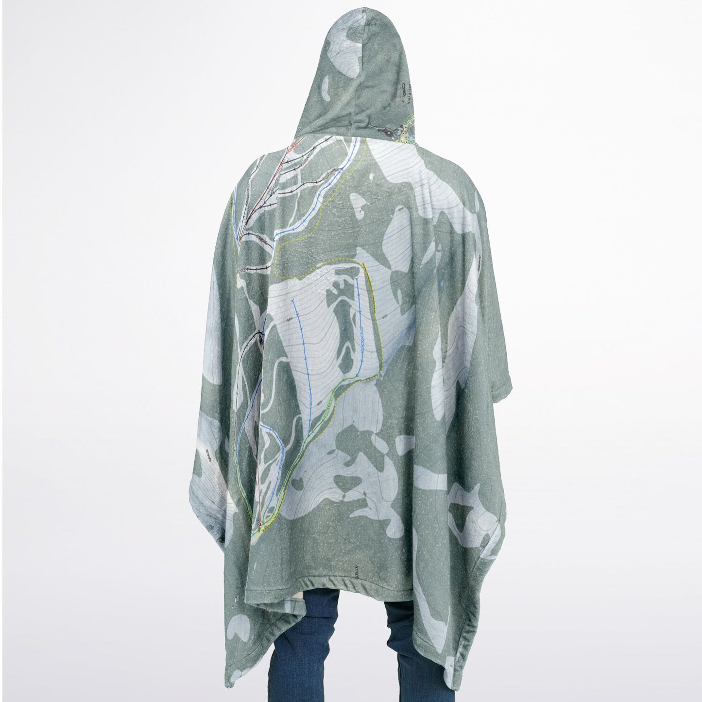 Discovery, Montana Ski Resort Map Flannel Blanket Poncho
