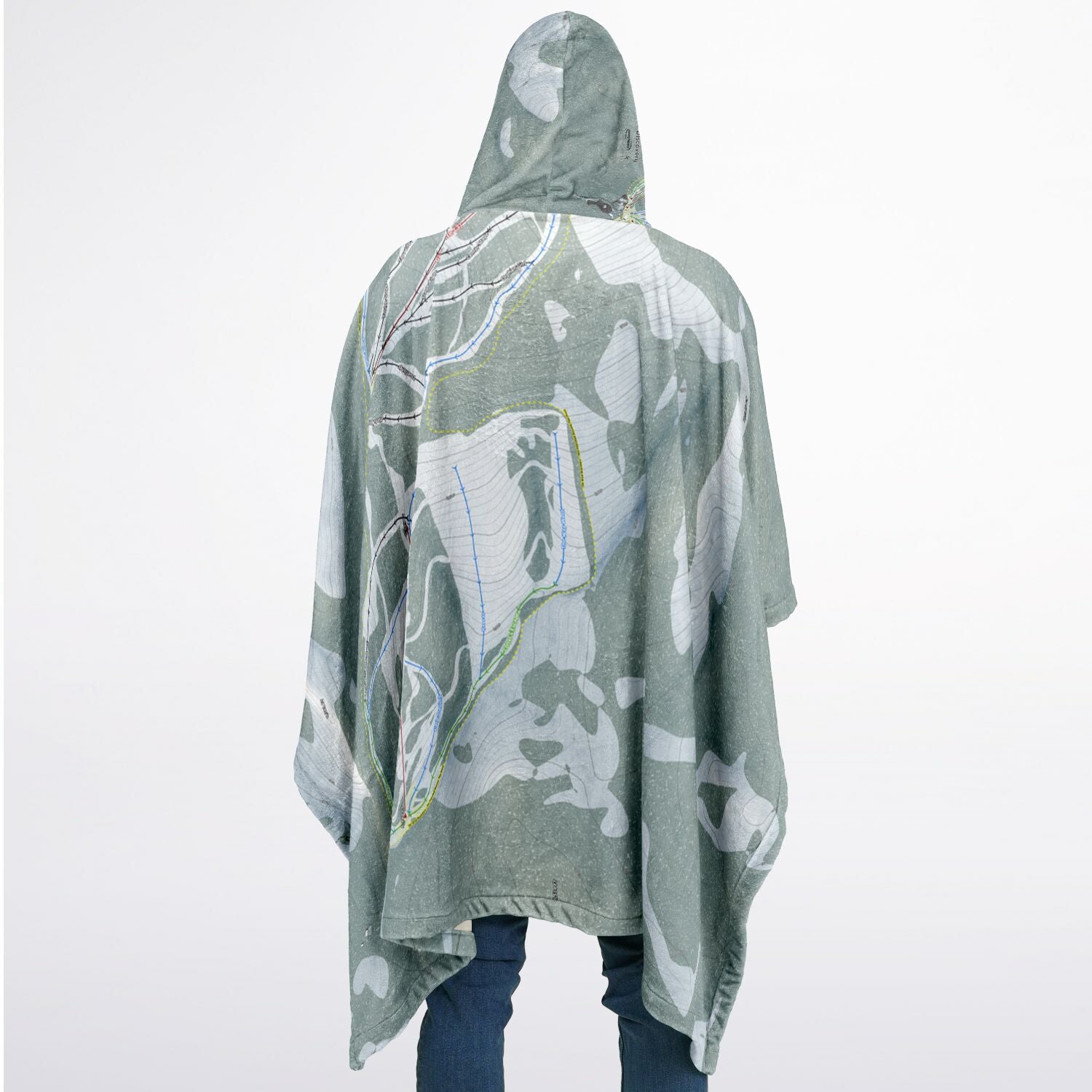 Discovery, Montana Ski Resort Map Flannel Blanket Poncho