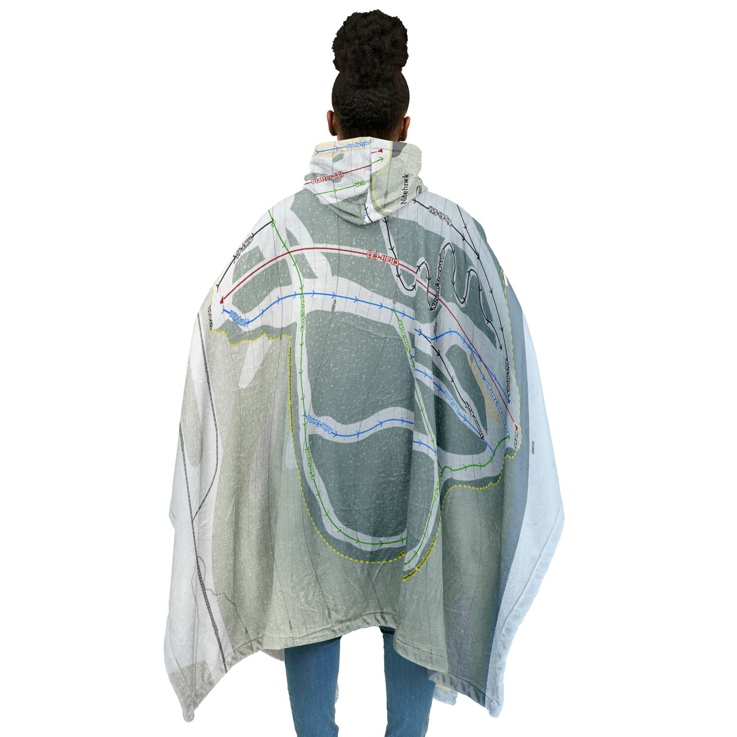 Nitehawk, Alberta Ski Resort Map Flannel Blanket Poncho