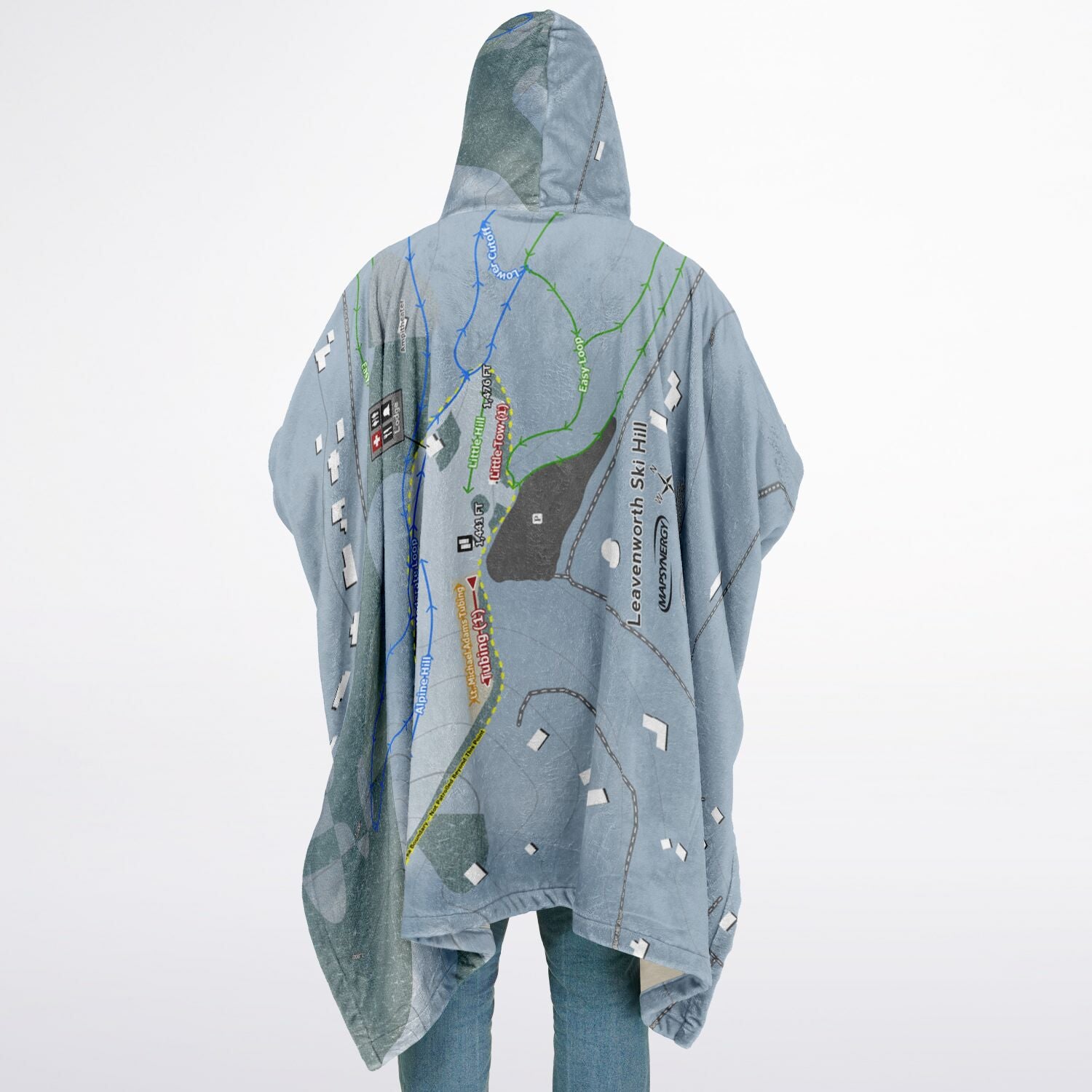Leavenworth Ski Hill, Washington Ski Resort Map Flannel Blanket Poncho