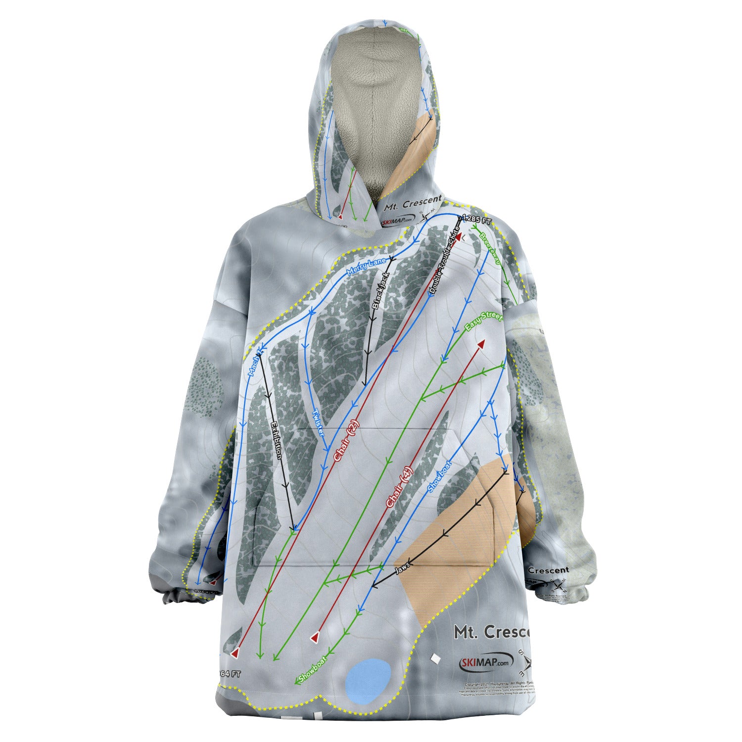 Mt Crescent, Iowa Ski Trail Map - Snug Hoodie