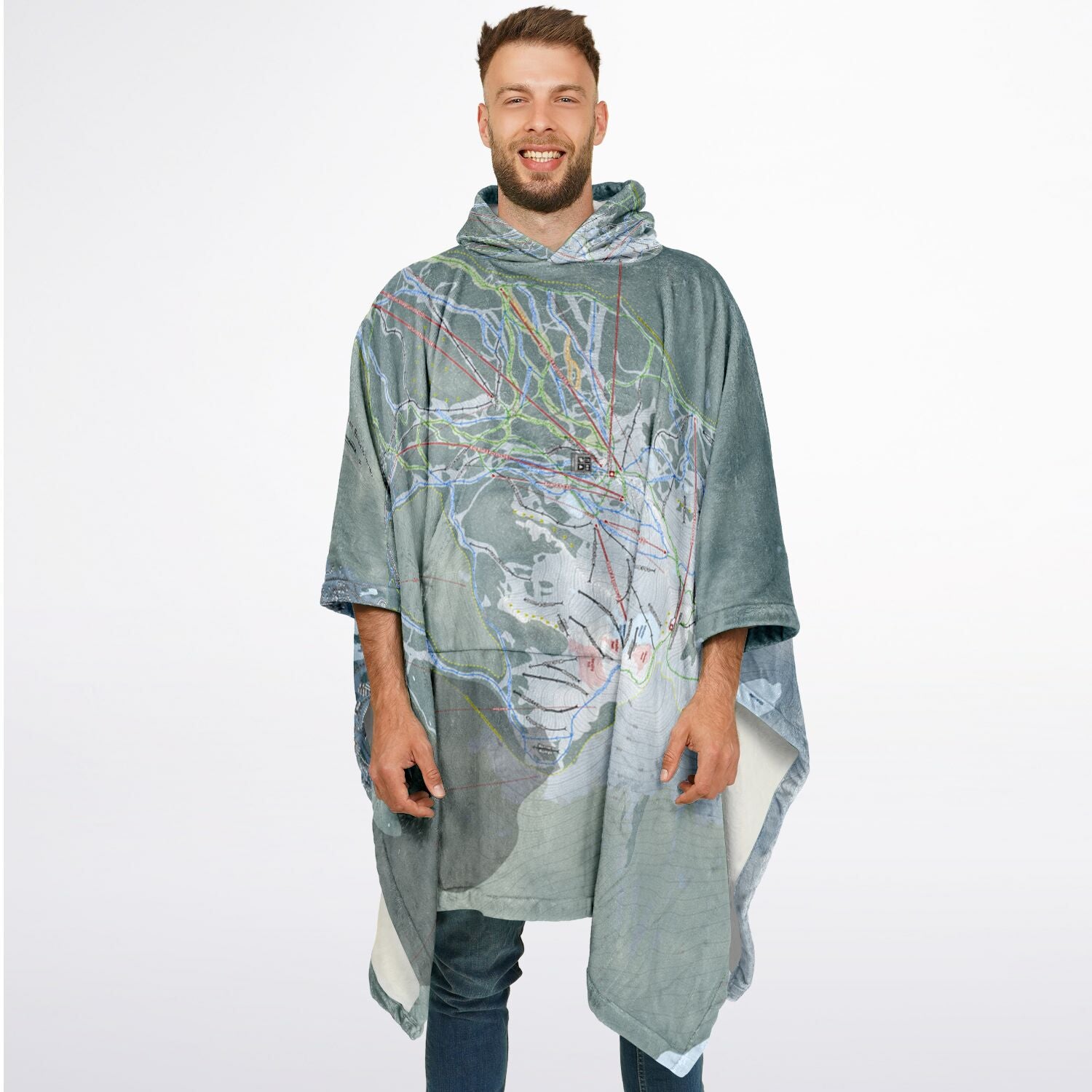 Whistler Blackcomb, British Columbia Ski Resort Map Flannel Blanket Poncho
