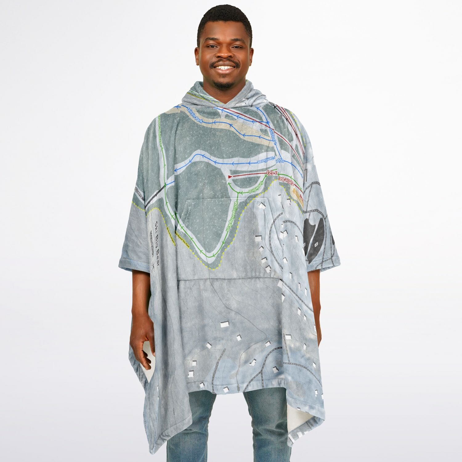 Ski Big Bear, Pennsylvania Ski Resort Map Flannel Blanket Poncho