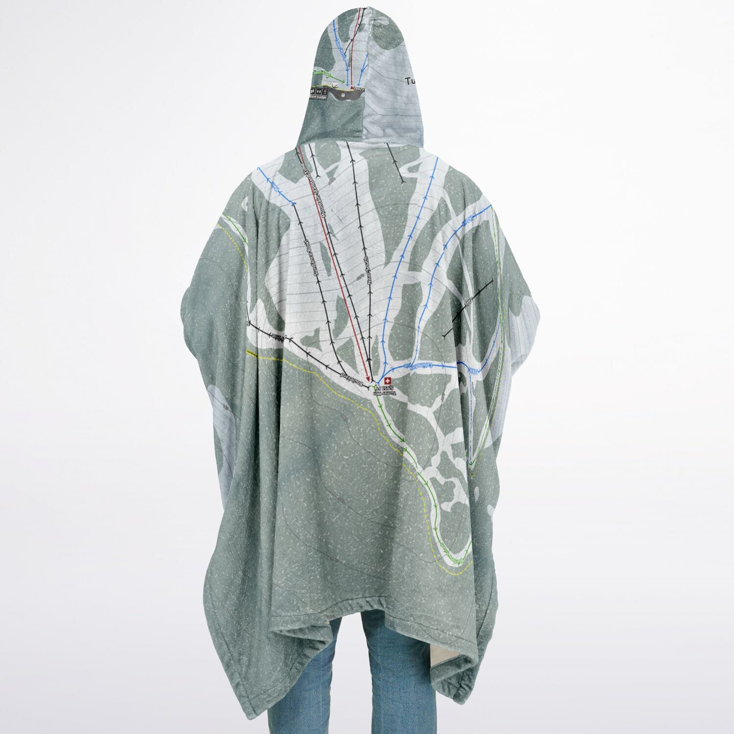 Turner Mountain, Montana Ski Resort Map Flannel Blanket Poncho
