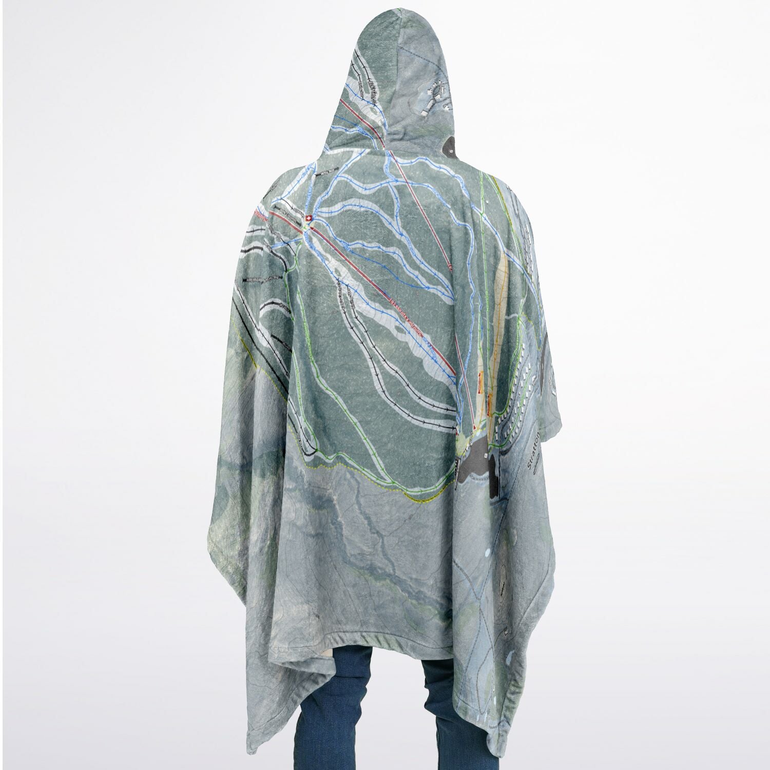 Stratton Mountain, Vermont Ski Resort Map Flannel Blanket Poncho